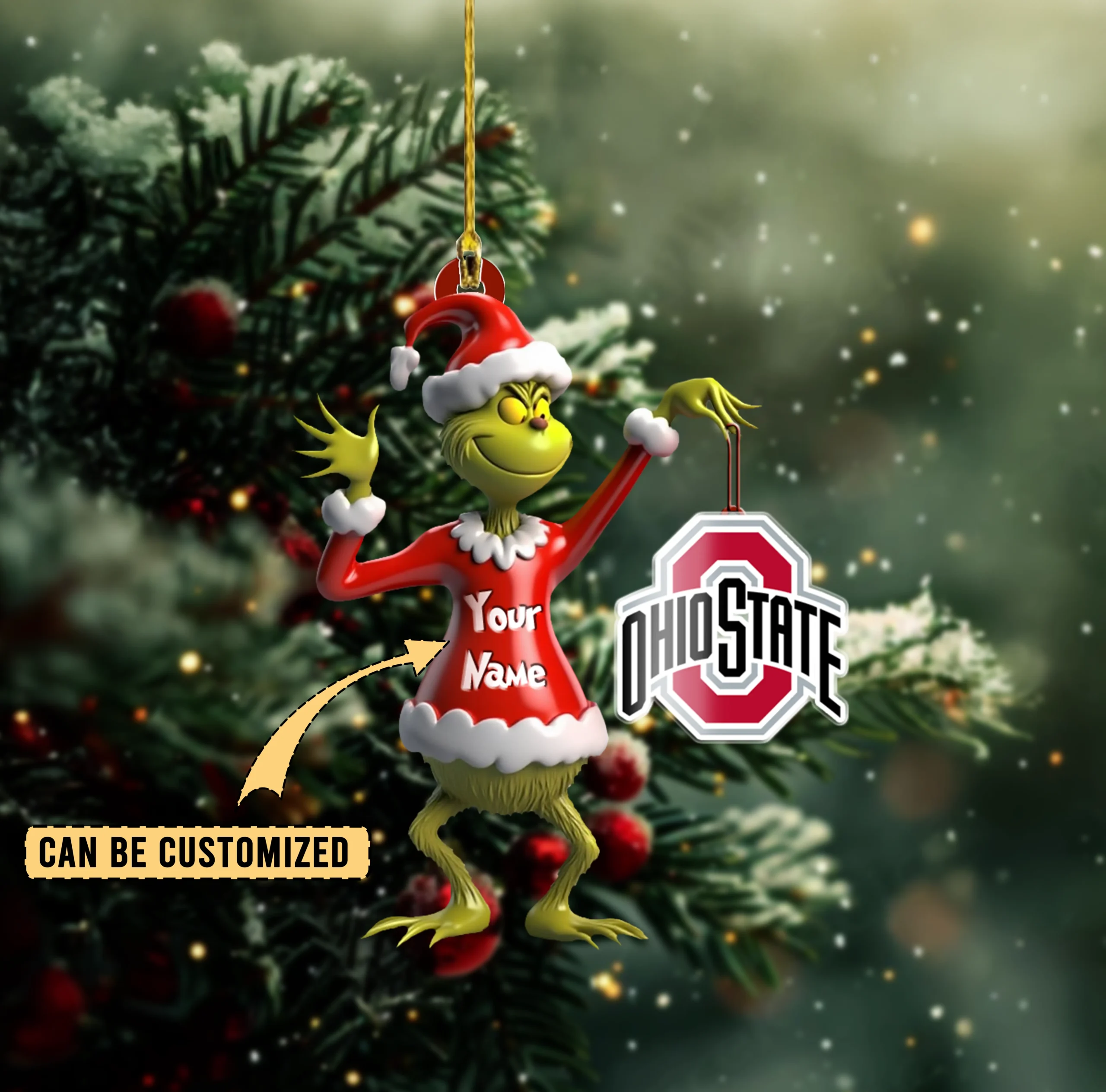 Sportswearmerch Ohio State Buckeyes NCAA x The Grinch Acrylic Ornament Gift For Fans