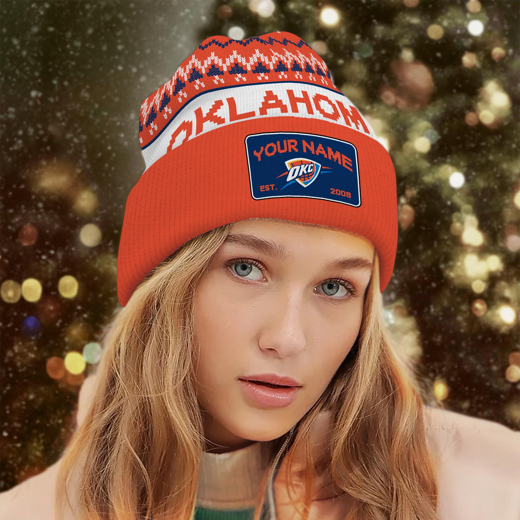 Sportswearmerch Oklahoma City Thunder NBA Christmas Beanie Hat For Fan