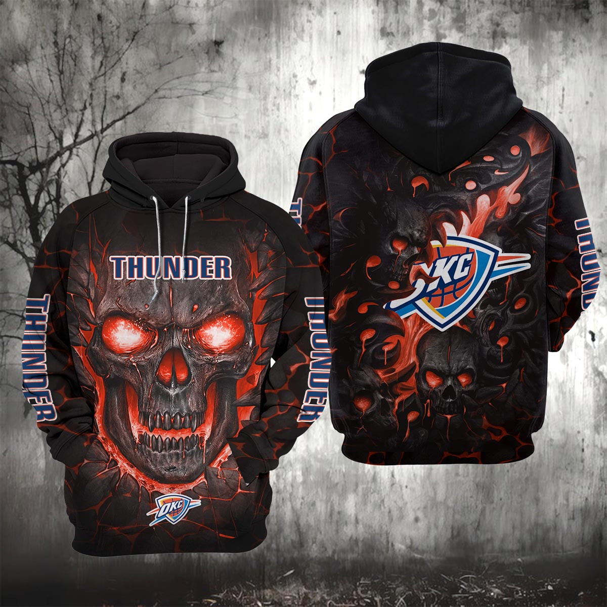Sportswearmerch Oklahoma City Thunder NBA Lava Skull Hoodie For Fan