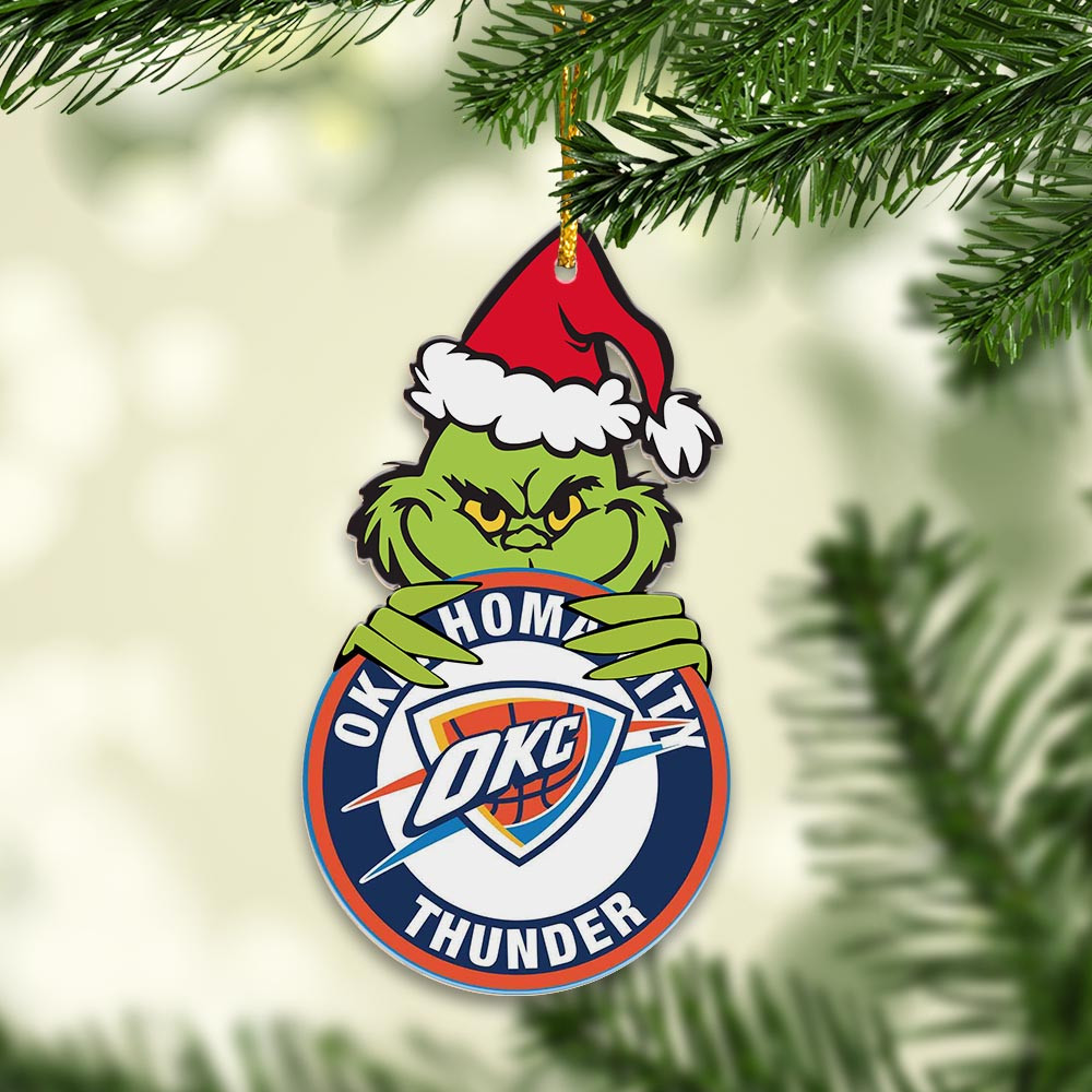 Sportswearmerch Oklahoma City Thunder NBA x Grinch Christmas Acrylic Ornament For Fans