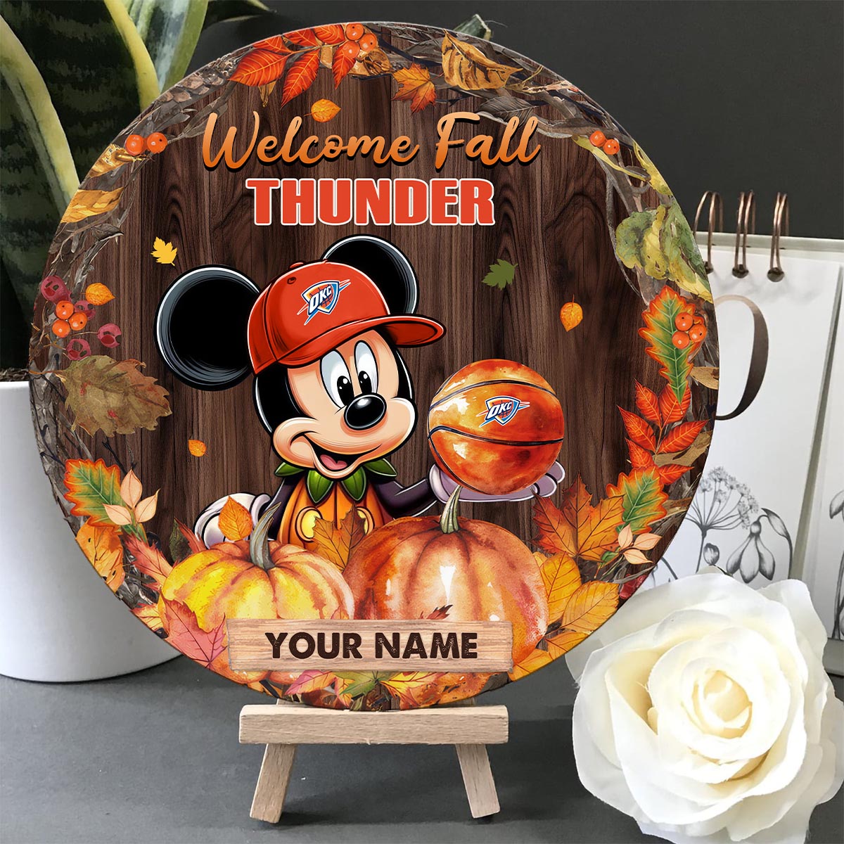 Sportswearmerch Oklahoma City Thunder NBA x Mickey Round Wooden Sign For Fan