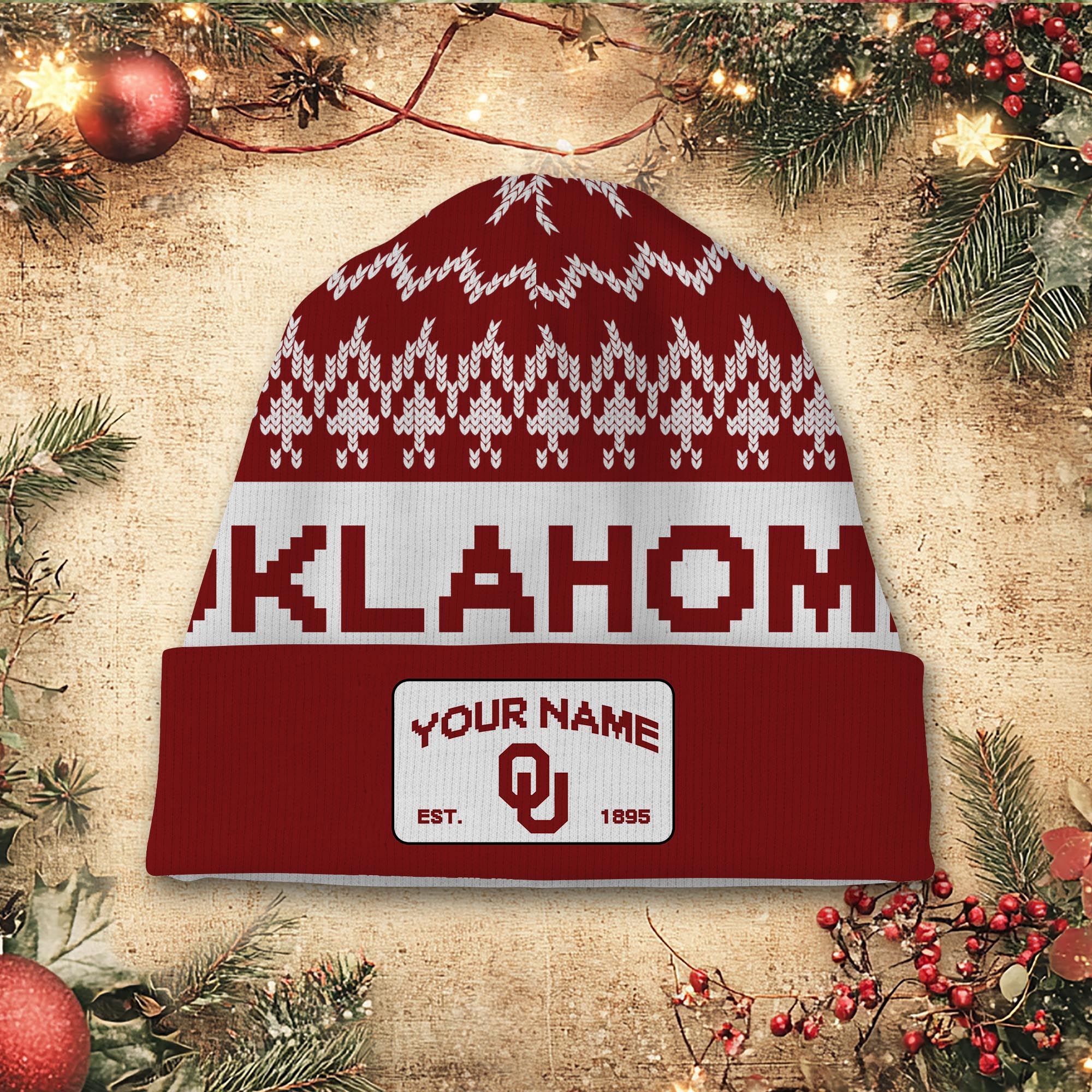 Sportswearmerch Oklahoma Sooners NCAA Christmas Beanie Hat For Fan