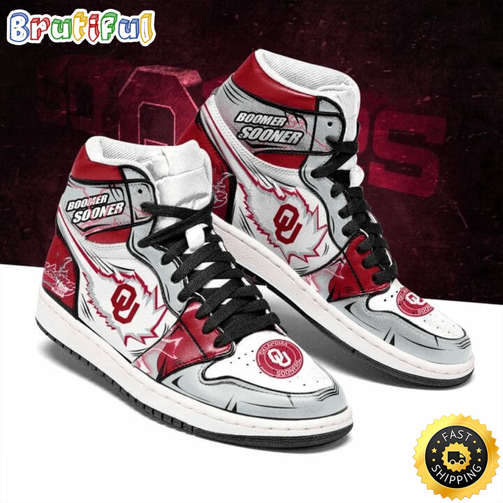 Sportswearmerch Oklahoma Sooners NCAA Crimson AJ1 High Sneakers Shoes For Men And Women