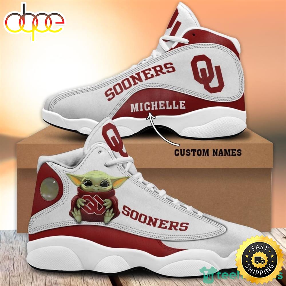 Sportswearmerch Oklahoma Sooners NCAA Fans Baby Yoda AJ13 Sneakers Shoes For Men And Women