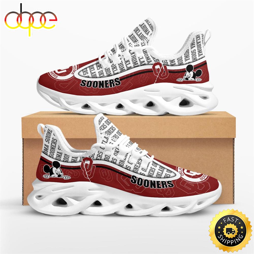 Sportswearmerch Oklahoma Sooners NCAA Mickey Mouse Max Soul Shoes Sneakers For Men And Women