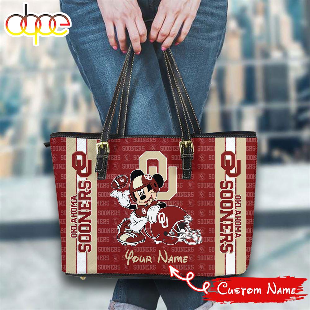 Sportswearmerch Oklahoma Sooners NCAA Mickey Women Leather Tote Bag For Fan