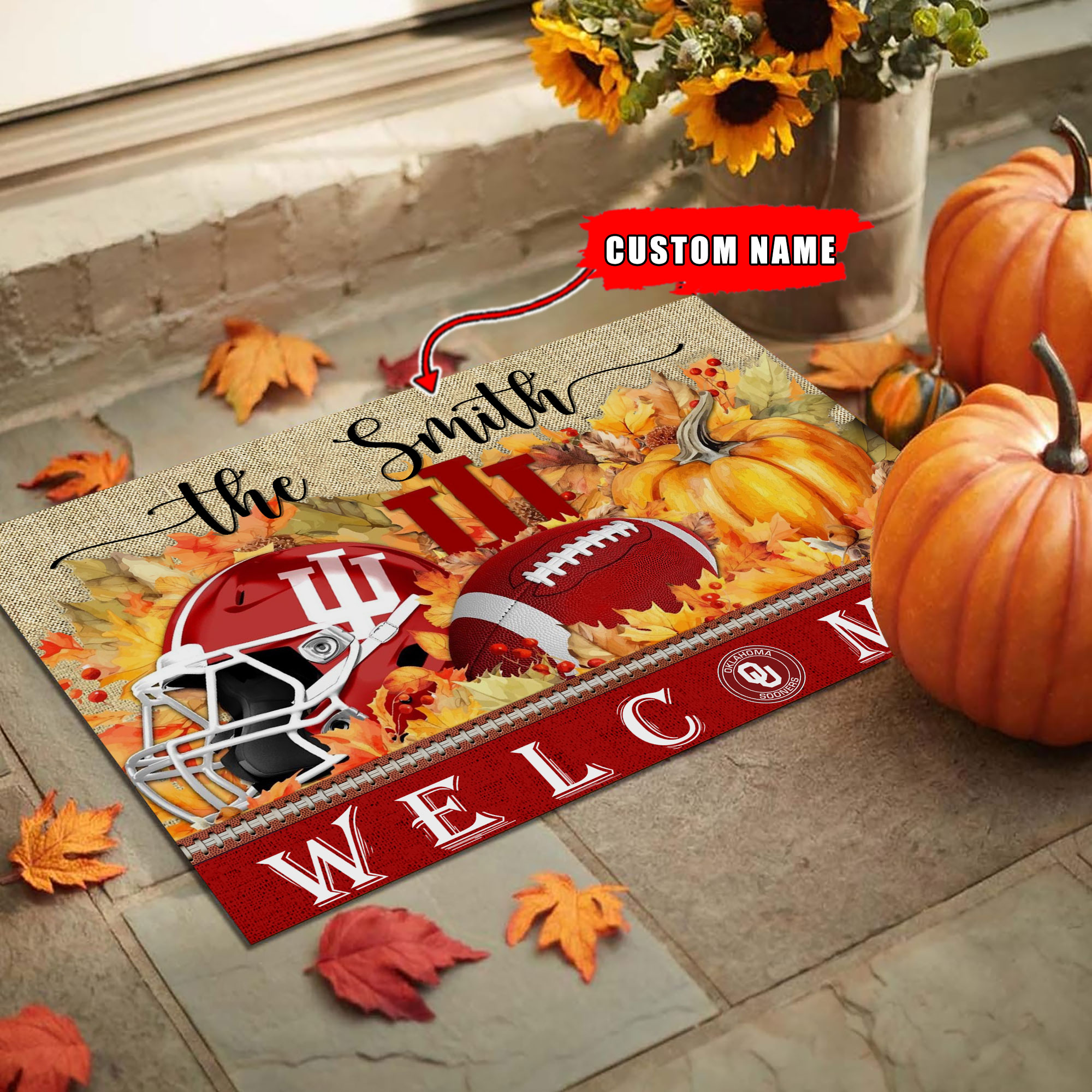 Sportswearmerch Oklahoma Sooners NCAA Welcome Fall Football Doormat For Fan