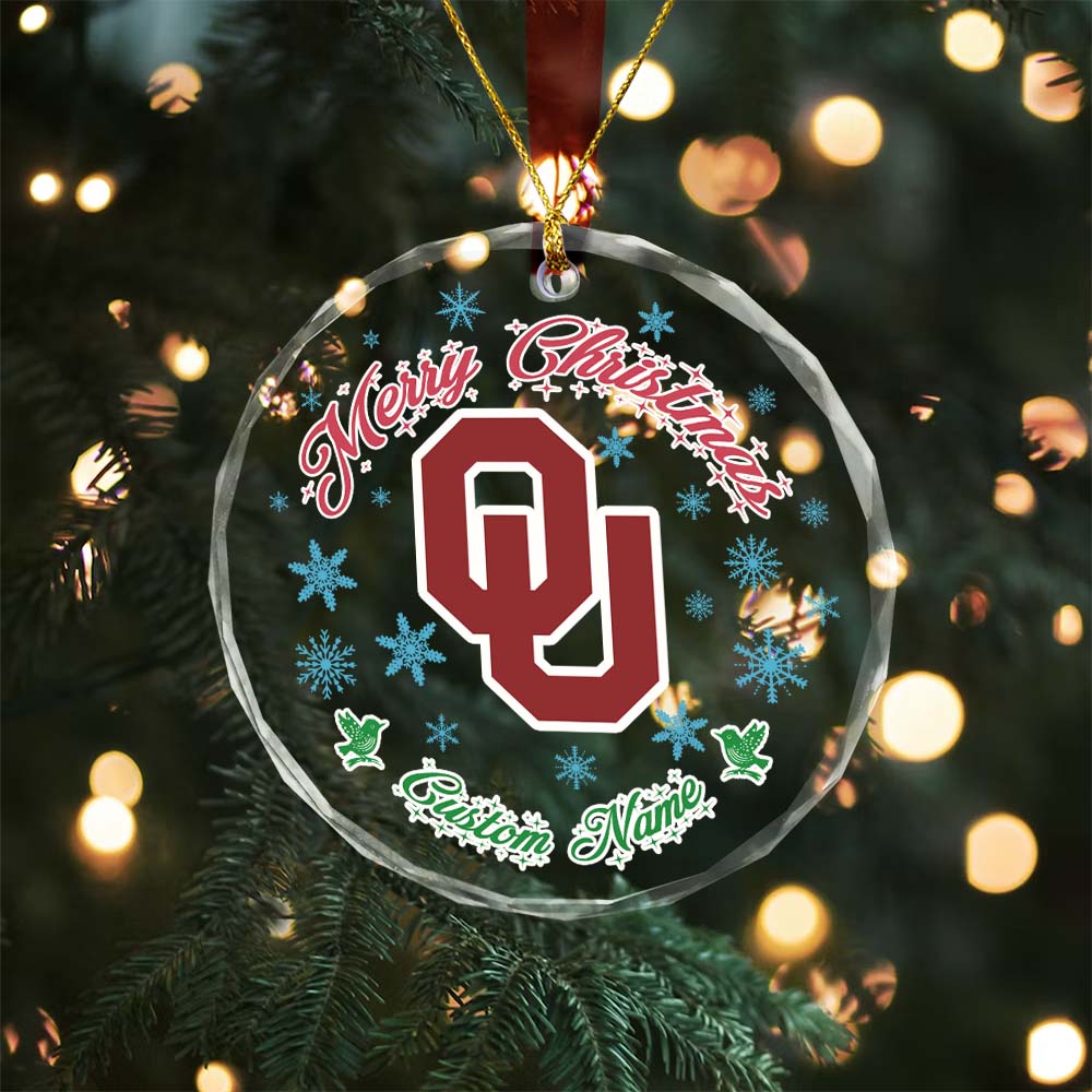Sportswearmerch Oklahoma Sooners NCAA x Christmas Glass Ornament Gift For Fans