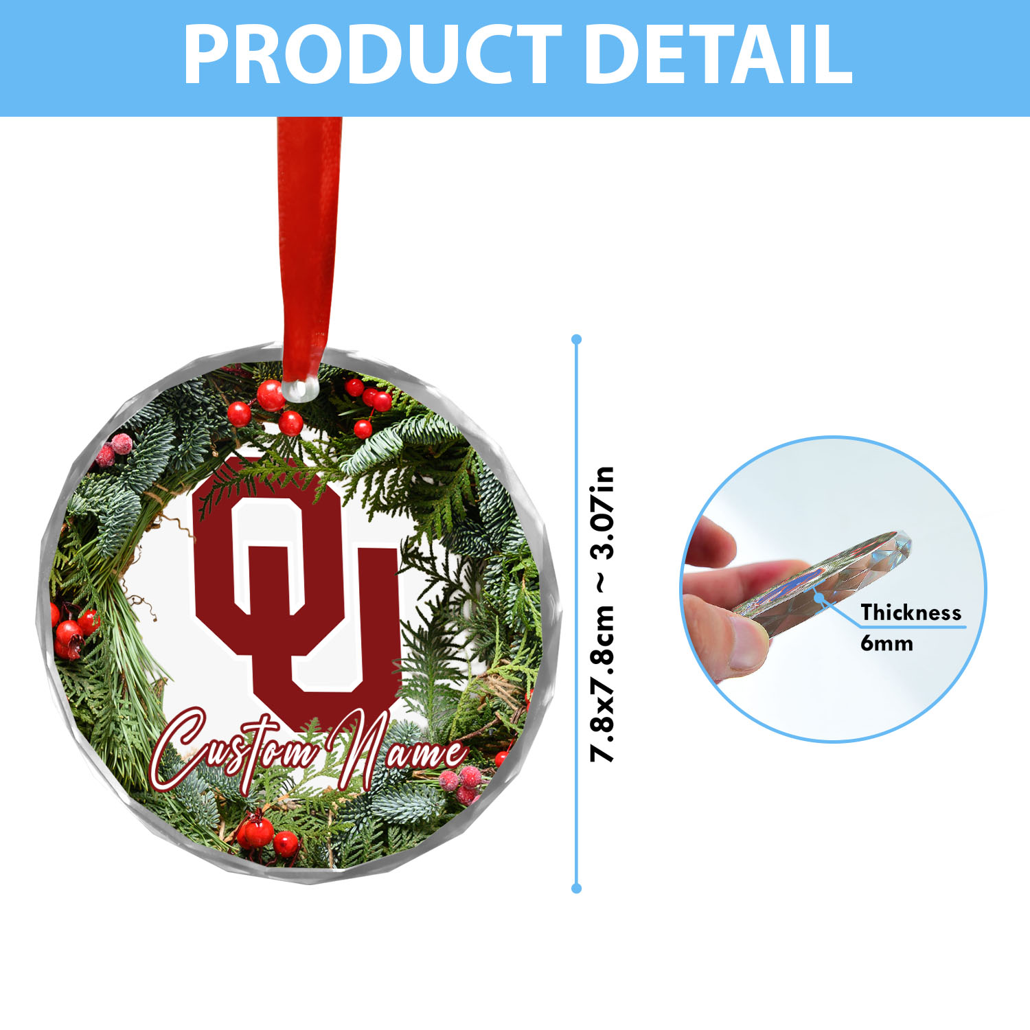 Sportswearmerch Oklahoma Sooners NCAA x Christmas Glass Ornament Gift For Fans
