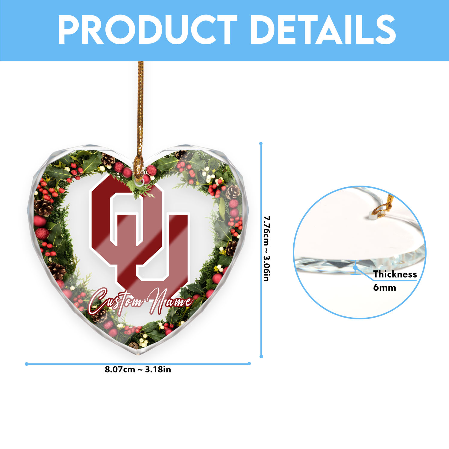 Sportswearmerch Oklahoma Sooners NCAA x Christmas Glass Ornament Gift For Fans