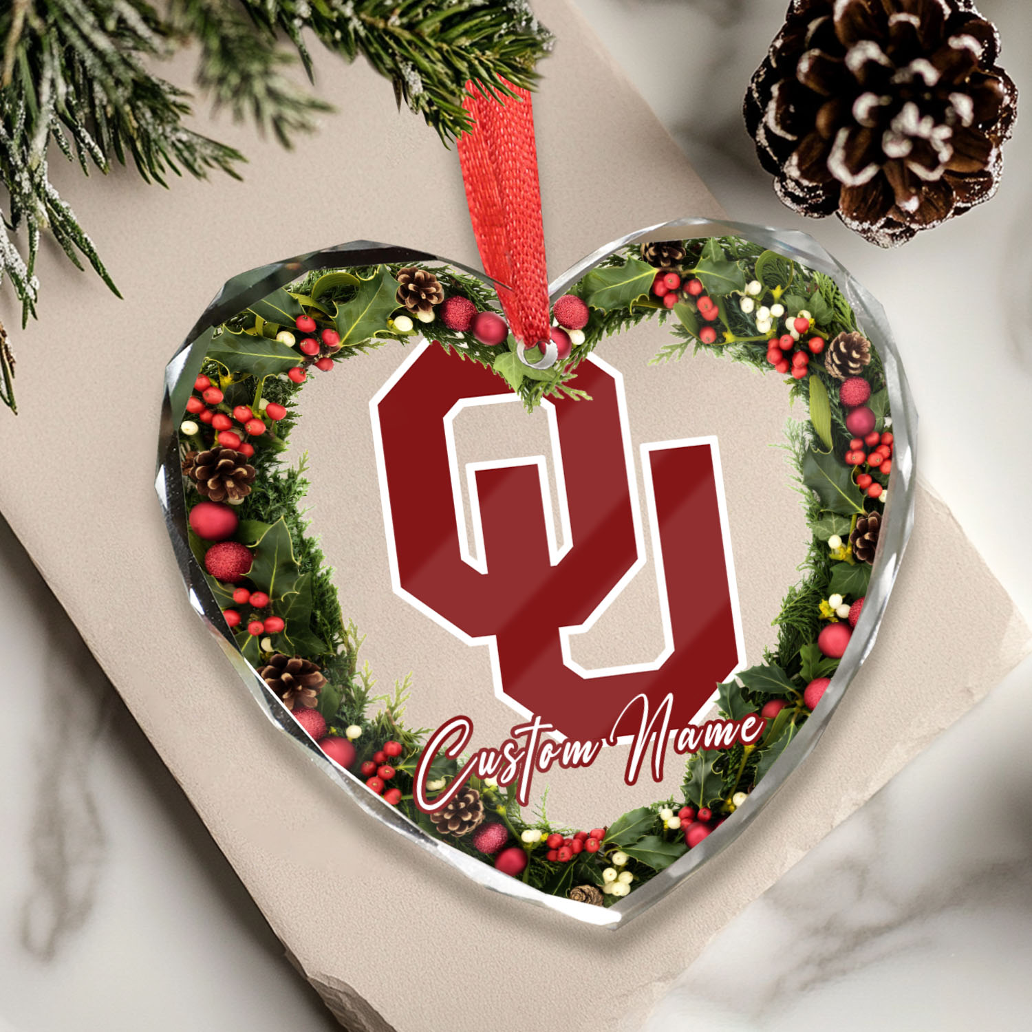 Sportswearmerch Oklahoma Sooners NCAA x Christmas Glass Ornament Gift For Fans