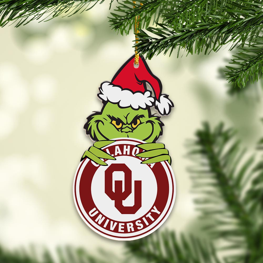 Sportswearmerch Oklahoma Sooners NCAA x Grinch Christmas Acrylic Ornament For Fans