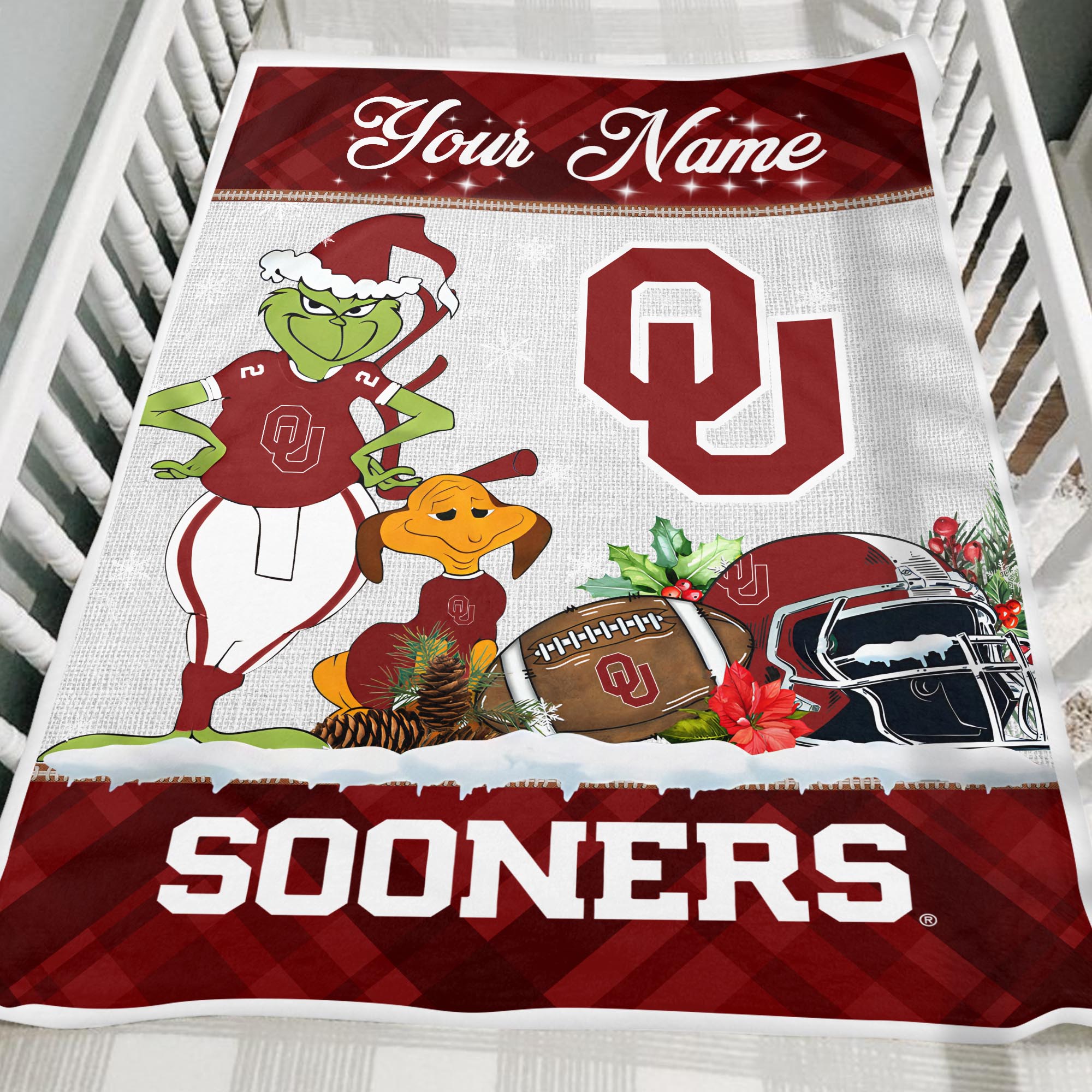 Sportswearmerch Oklahoma Sooners NCAA x Grinch Christmas Fleece Blanket For Fan