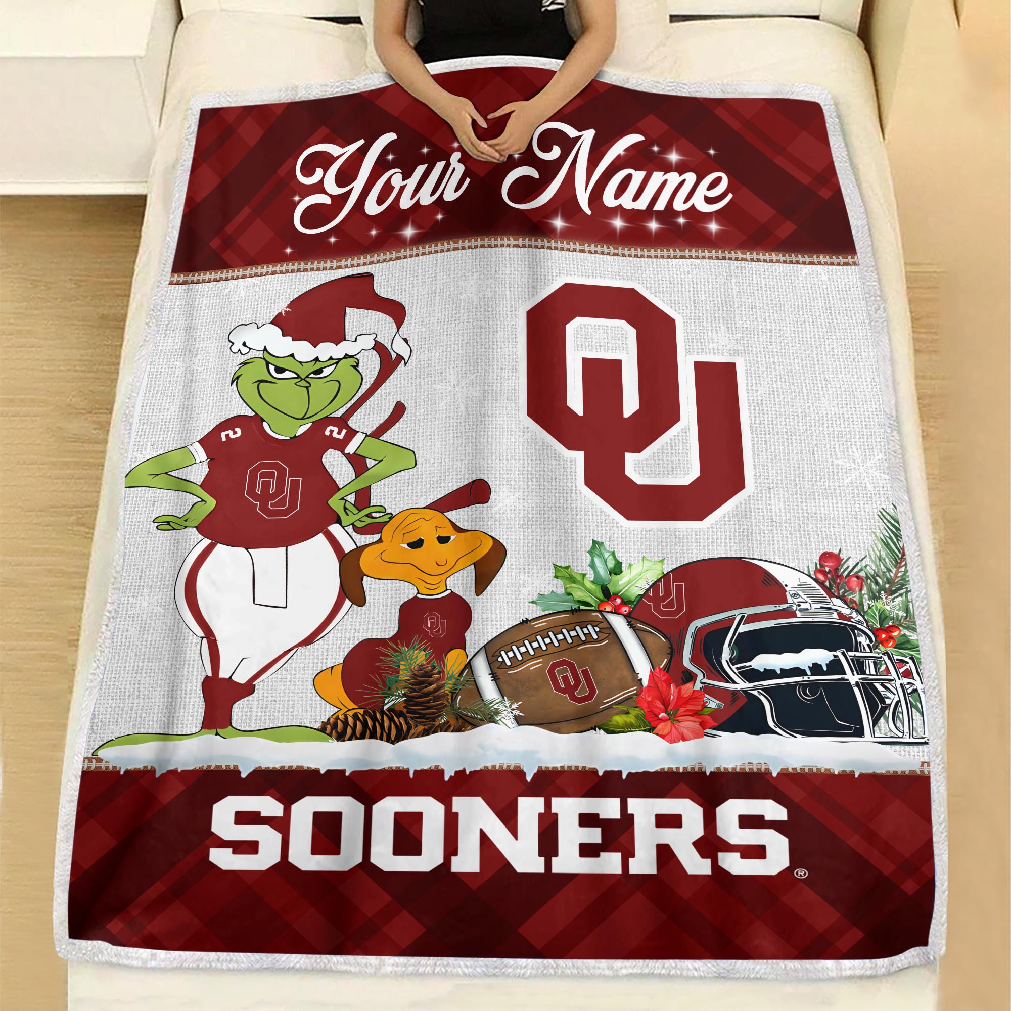 Sportswearmerch Oklahoma Sooners NCAA x Grinch Christmas Fleece Blanket For Fan