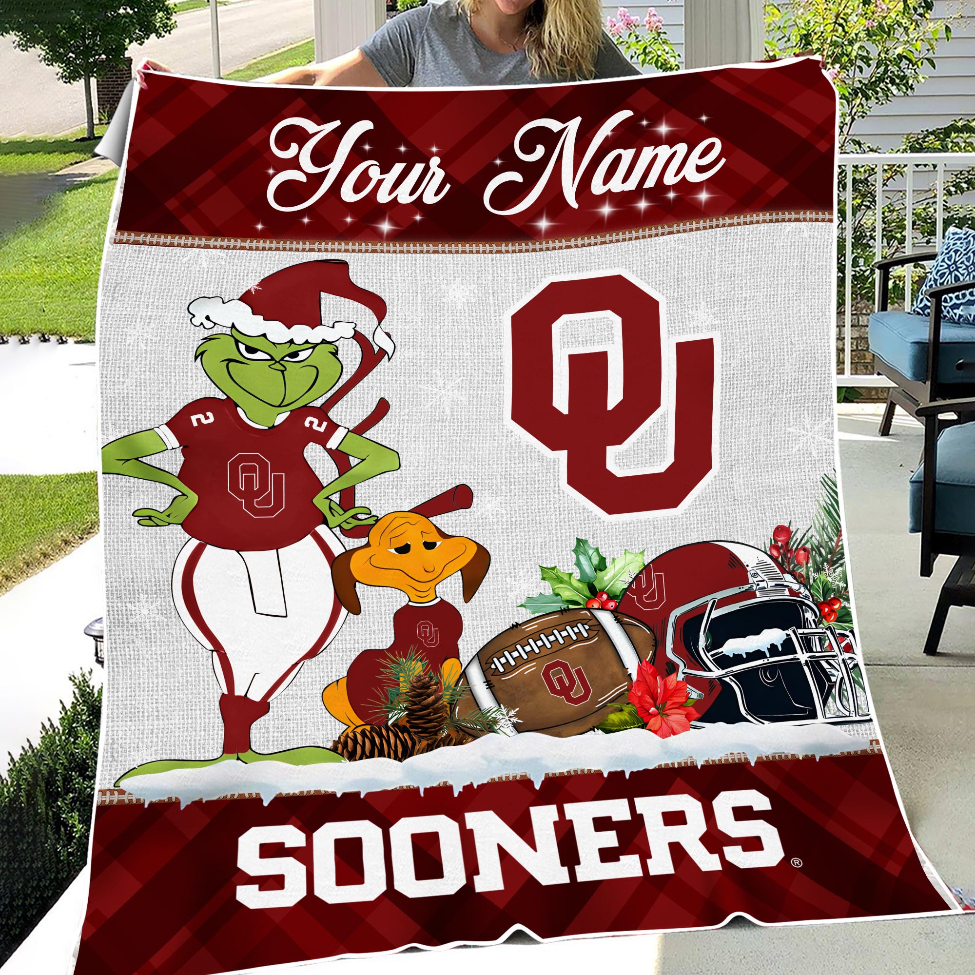 Sportswearmerch Oklahoma Sooners NCAA x Grinch Christmas Fleece Blanket For Fan