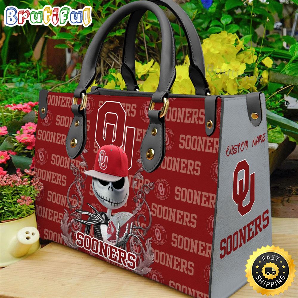 Sportswearmerch Oklahoma Sooners NCAA x Jack Skellington Women Leather Bag For Fan