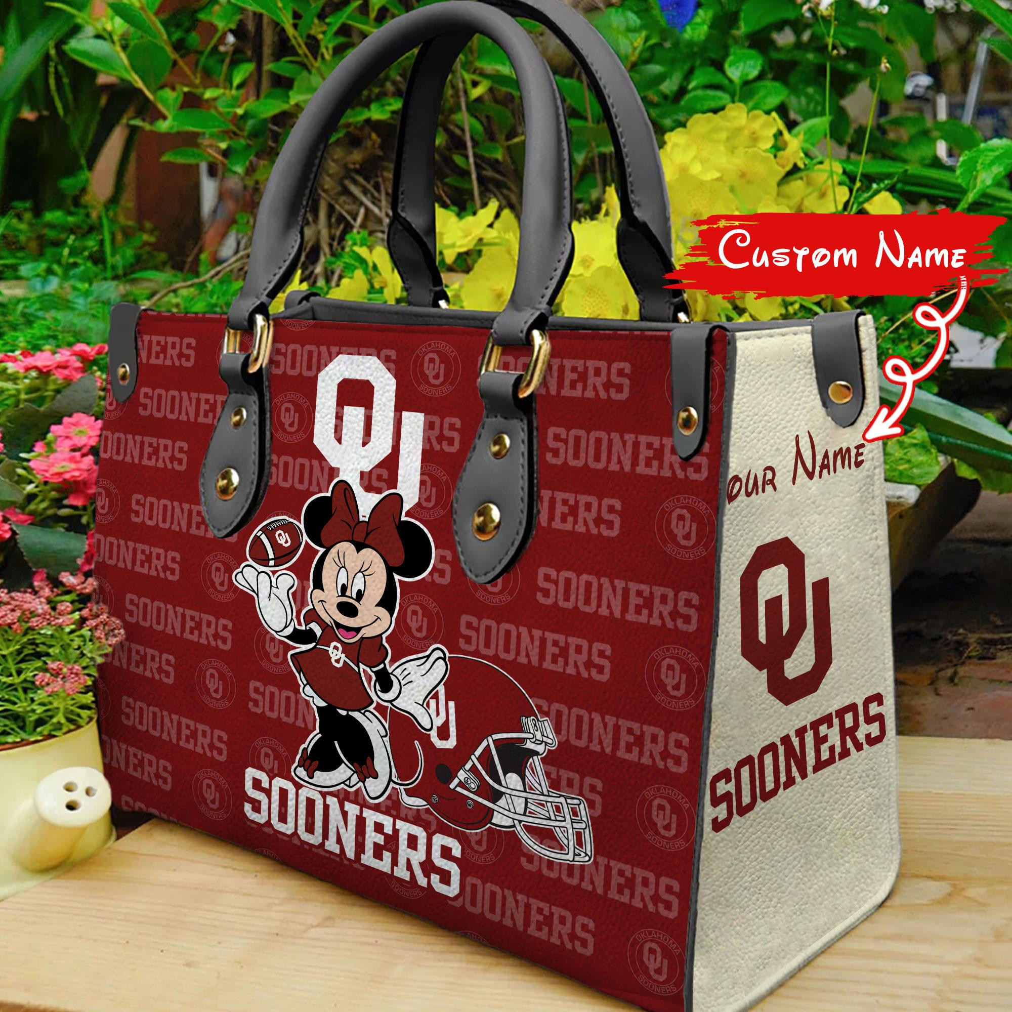 Sportswearmerch Oklahoma Sooners NCAA x Minnie Women Leather Handbag For Fan