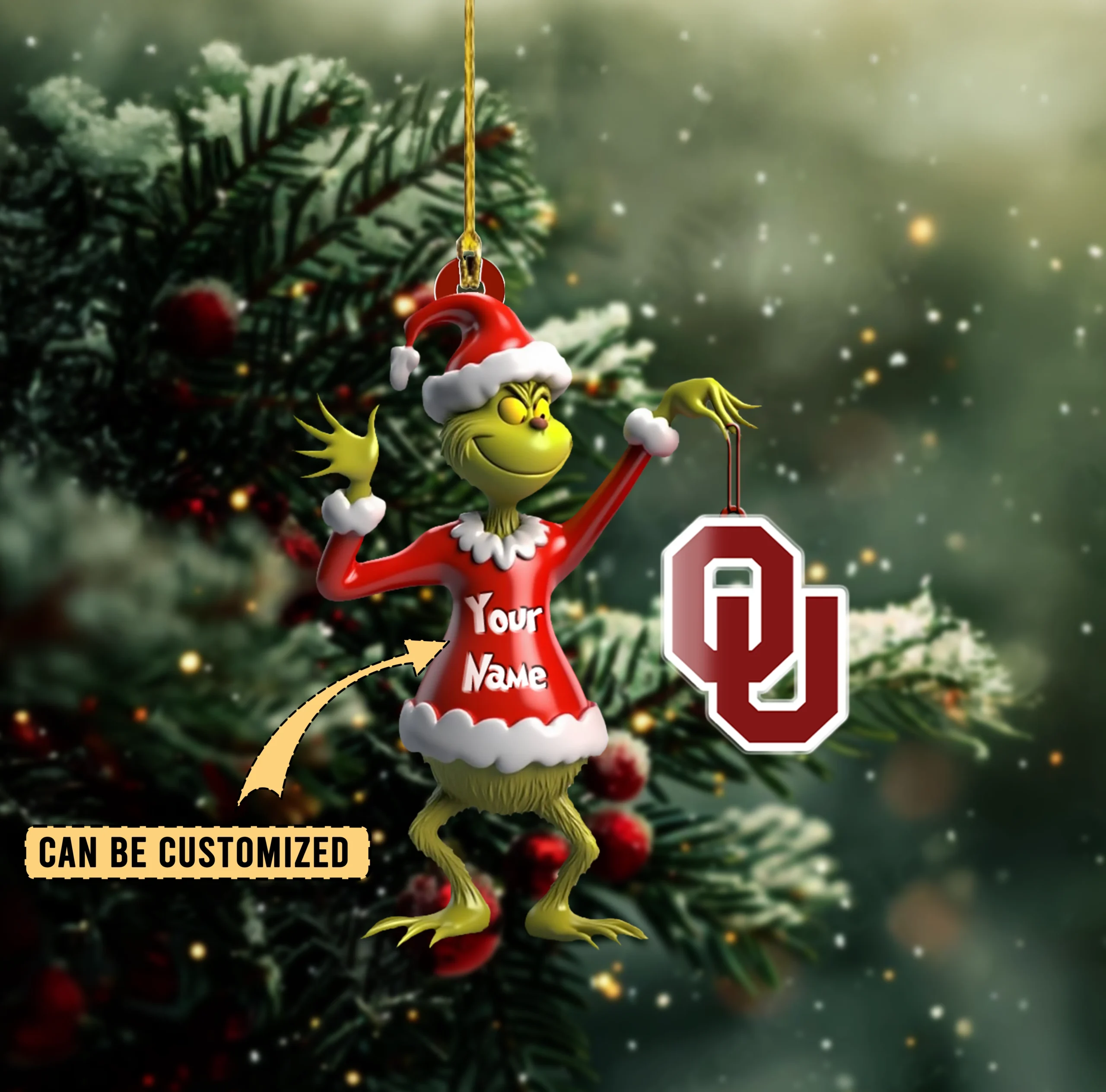 Sportswearmerch Oklahoma Sooners NCAA x The Grinch Acrylic Ornament Gift For Fans