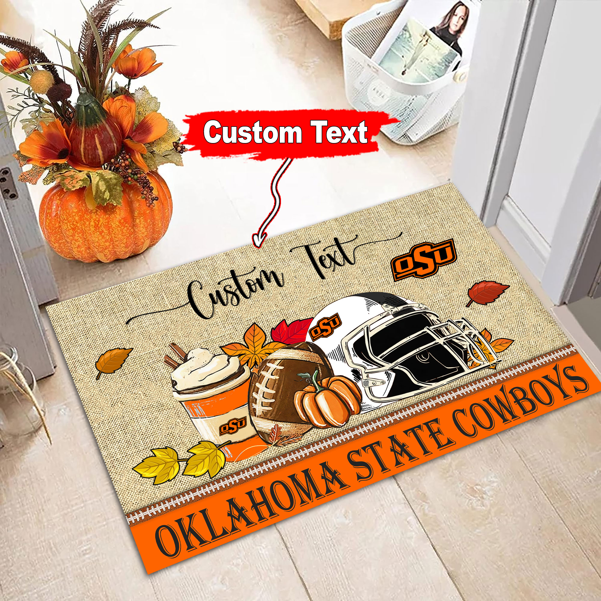 Sportswearmerch Oklahoma State Cowboys NCAA Fall Football Custom Doormat For Fan