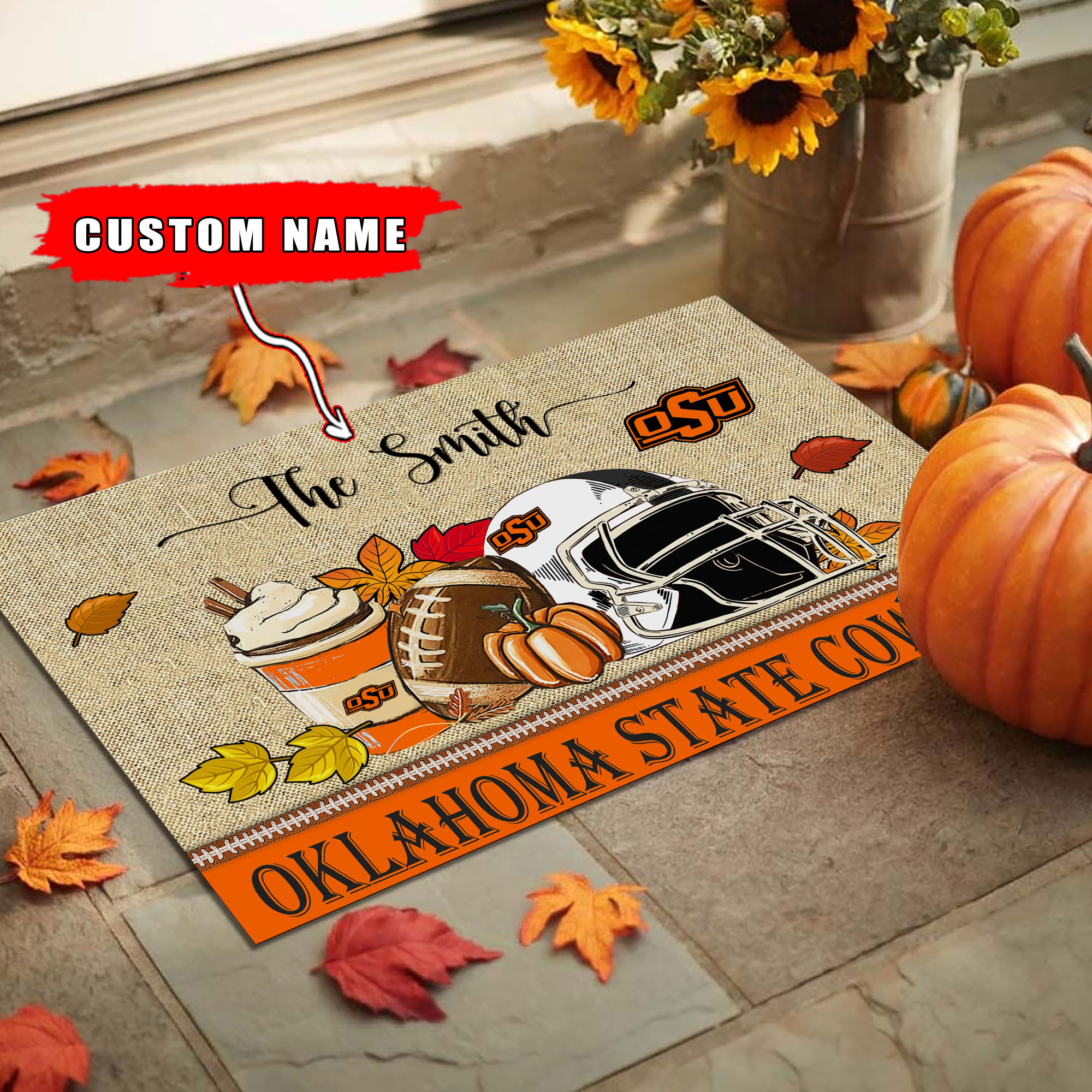 Sportswearmerch Oklahoma State Cowboys NCAA Fall Football Custom Doormat For Fan