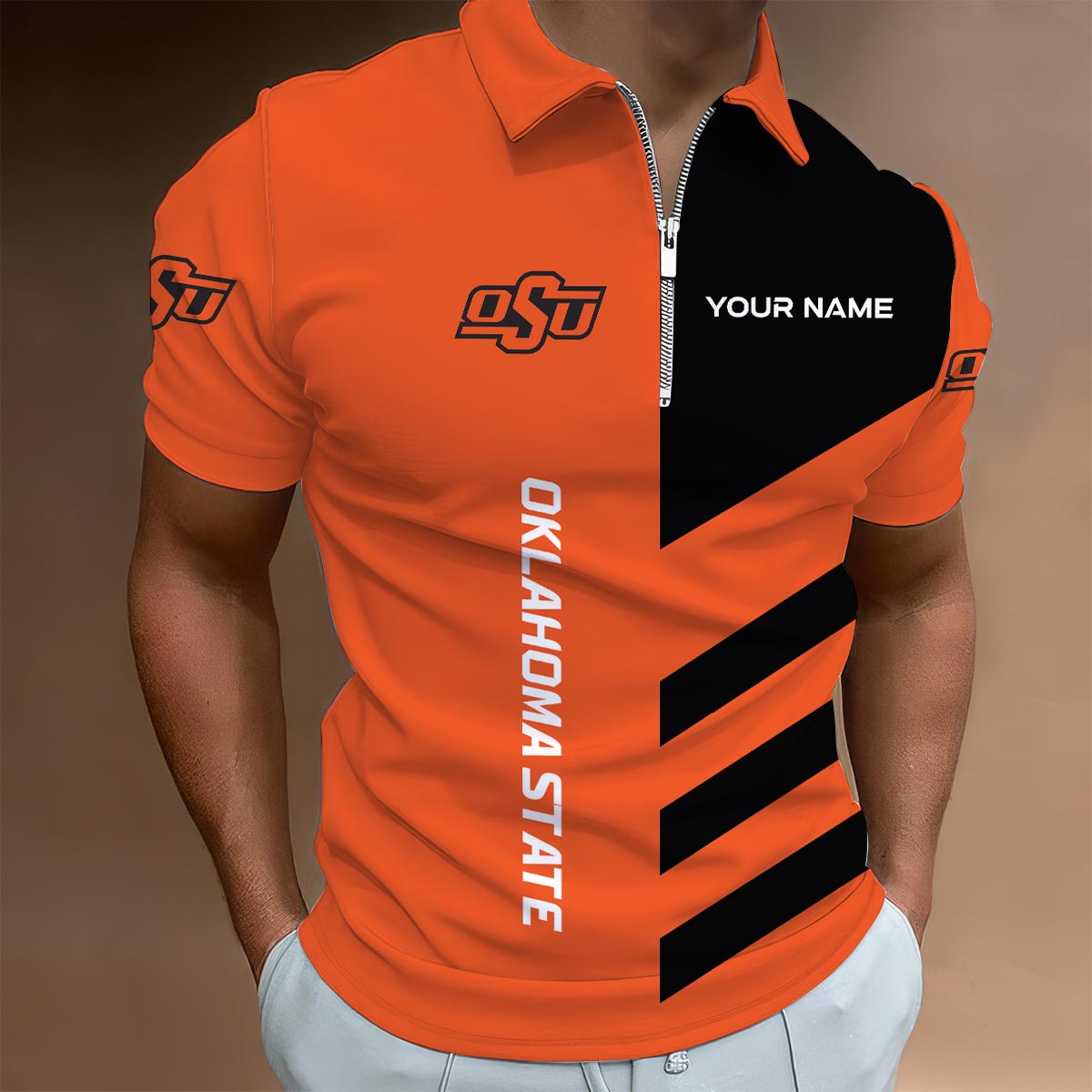 Sportswearmerch Oklahoma State Cowboys NCAA Lapel Zip Polo Shirt For Fan