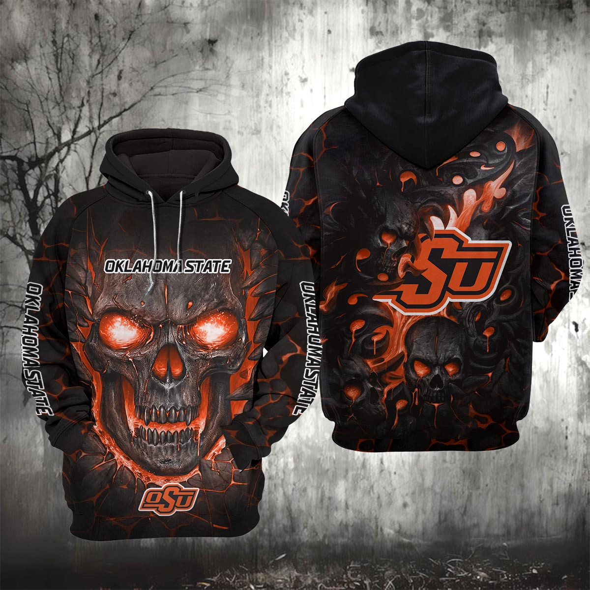 Sportswearmerch Oklahoma State Cowboys NCAA Lava Skull Hoodie For Fan