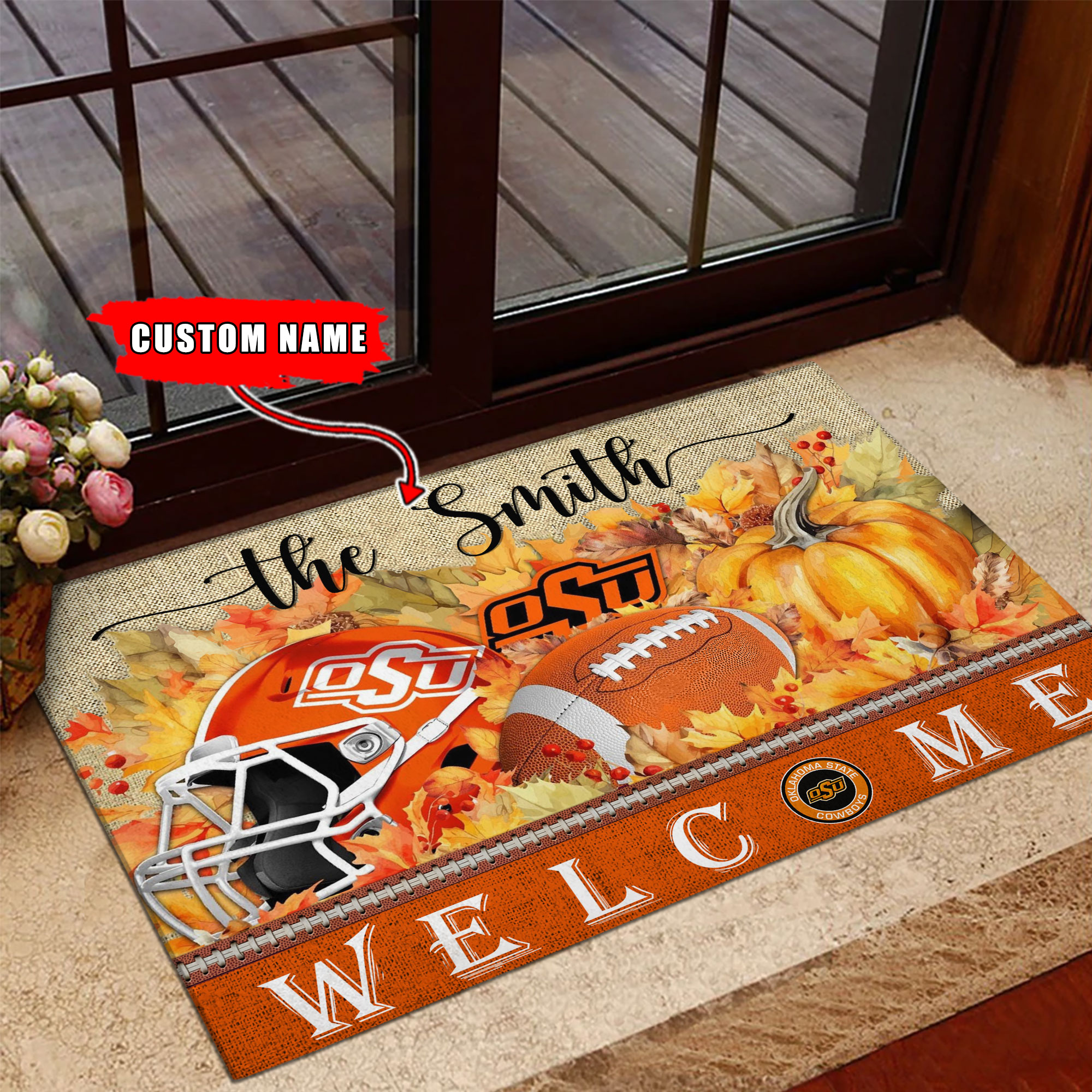 Sportswearmerch Oklahoma State Cowboys NCAA Welcome Fall Football Doormat For Fan
