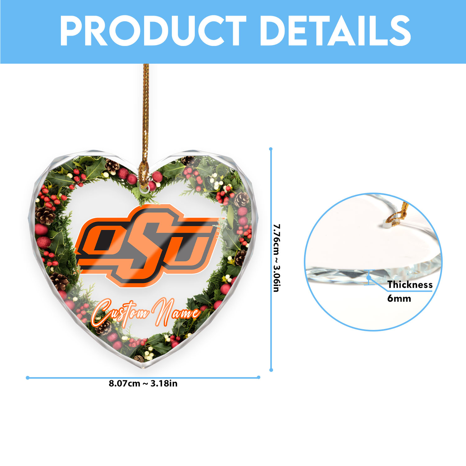 Sportswearmerch Oklahoma State Cowboys NCAA x Christmas Glass Ornament Gift For Fans