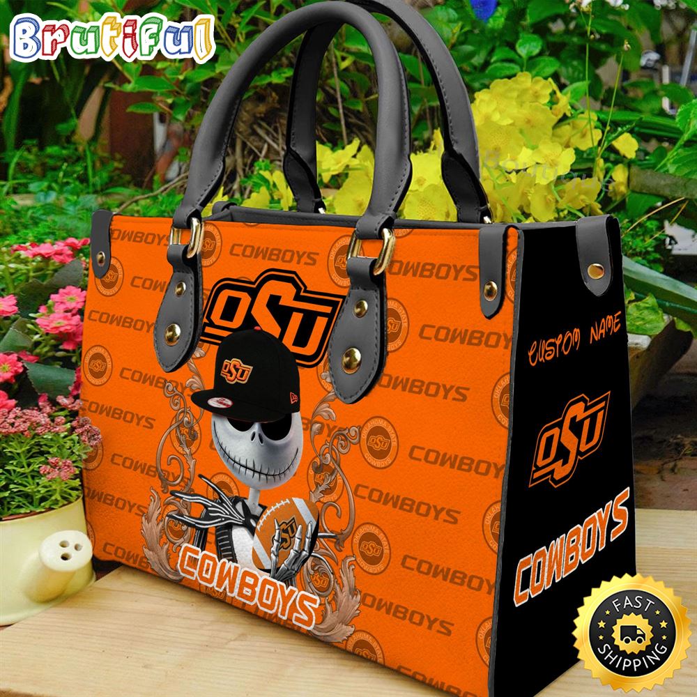 Sportswearmerch Oklahoma State Cowboys NCAA x Jack Skellington Women Leather Bag For Fan