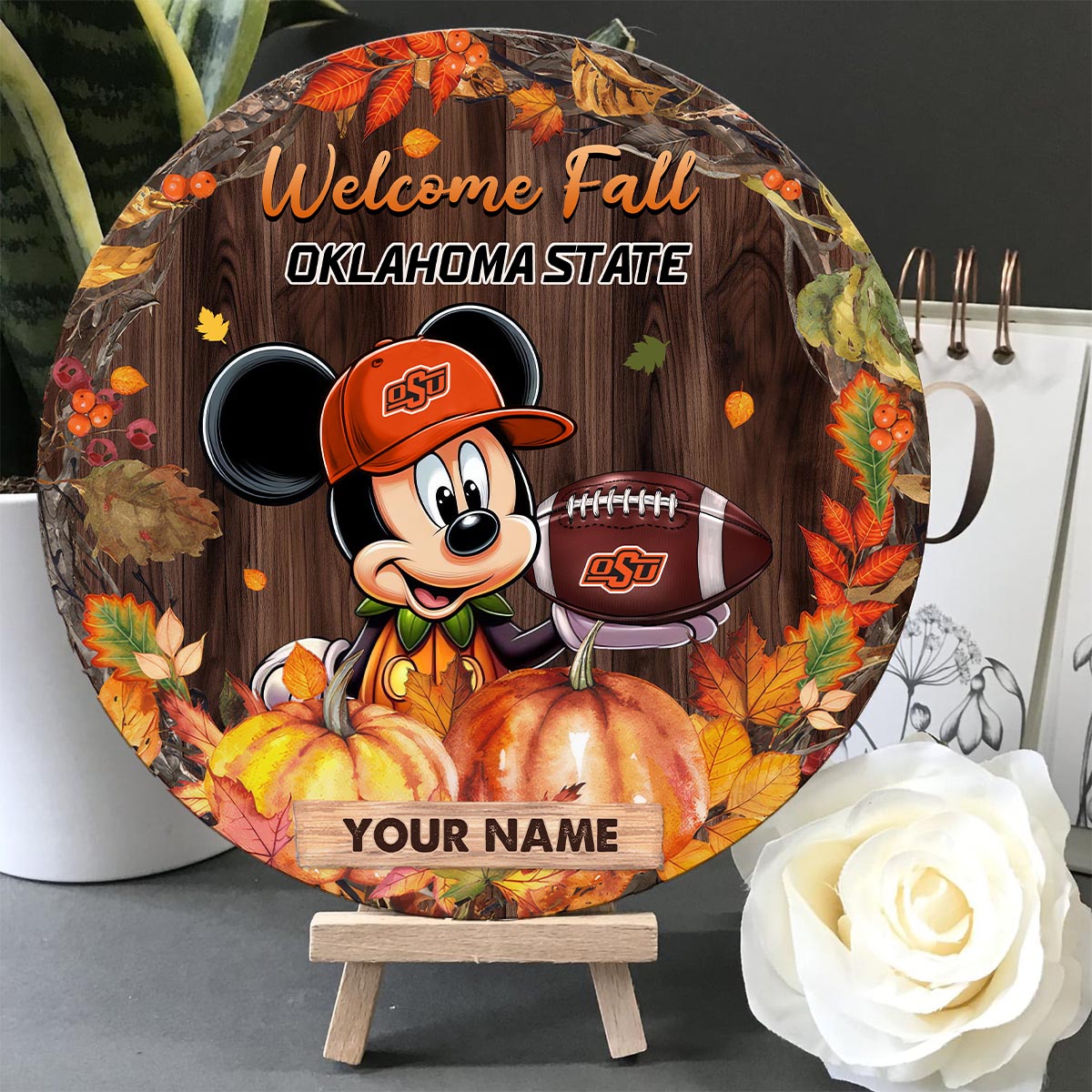 Sportswearmerch Oklahoma State Cowboys NCAA x Mickey Round Wooden Sign For Fan