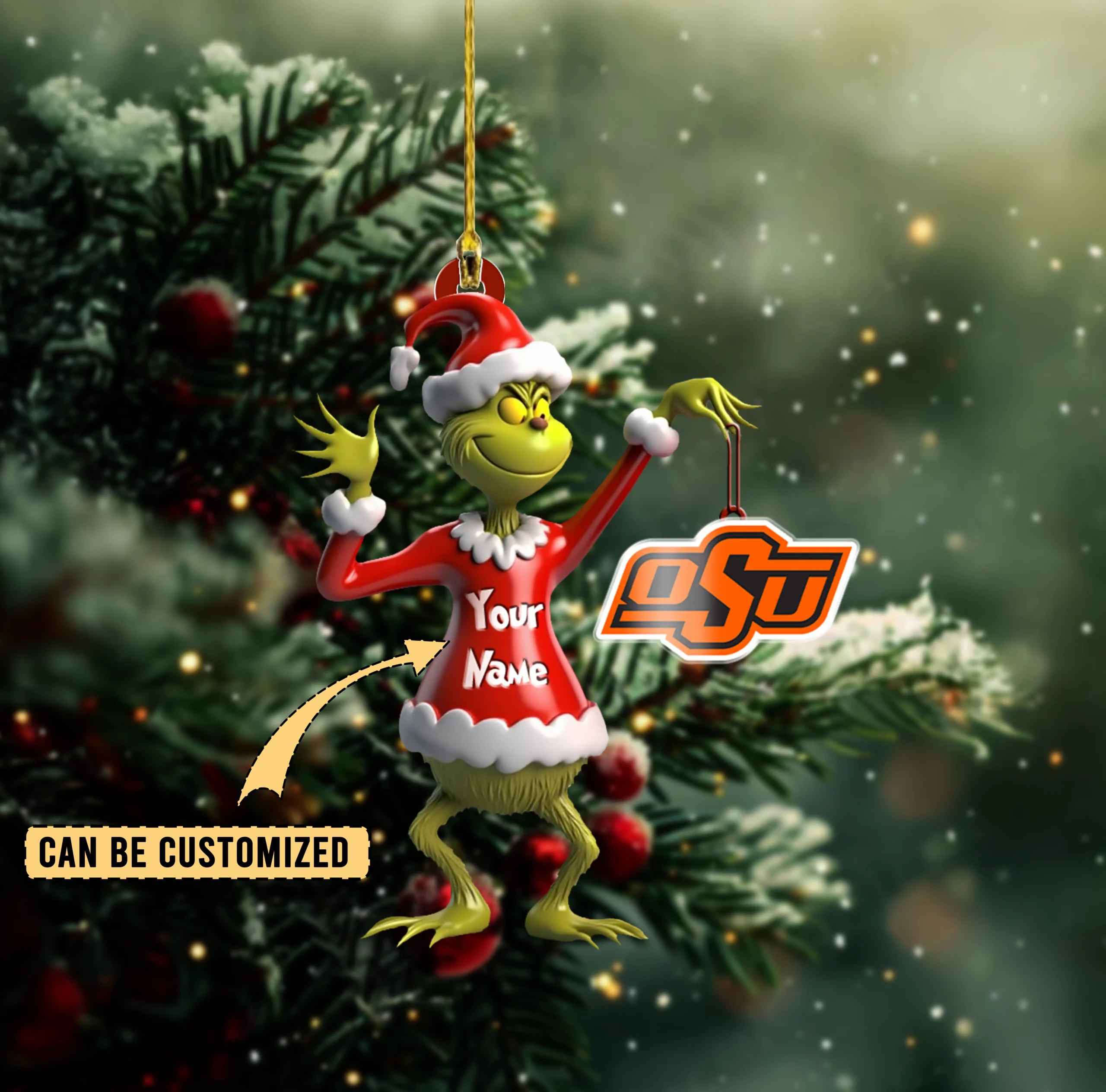 Sportswearmerch Oklahoma State Cowboys NCAA x The Grinch Acrylic Ornament Gift For Fans