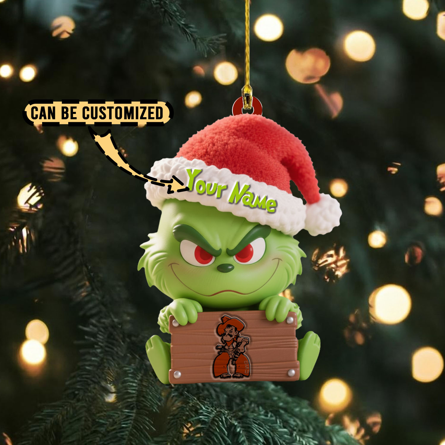 Sportswearmerch Oklahoma State Cowboys NCAA x The Grinch Christmas Acrylic Ornament Gift For Fans