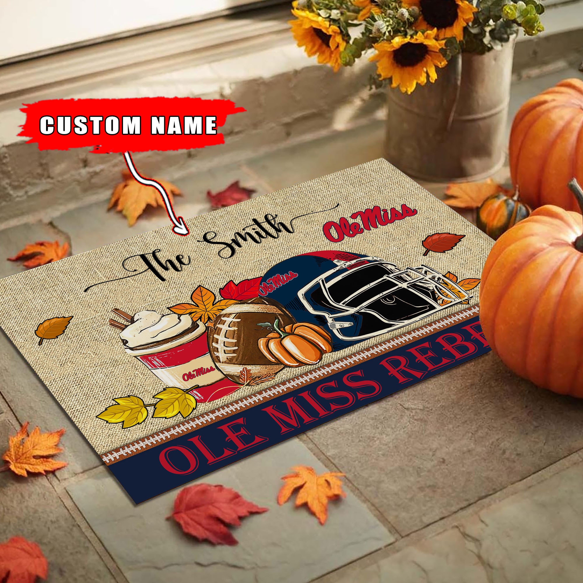 Sportswearmerch Ole Miss Rebels NCAA Fall Football Custom Doormat For Fan