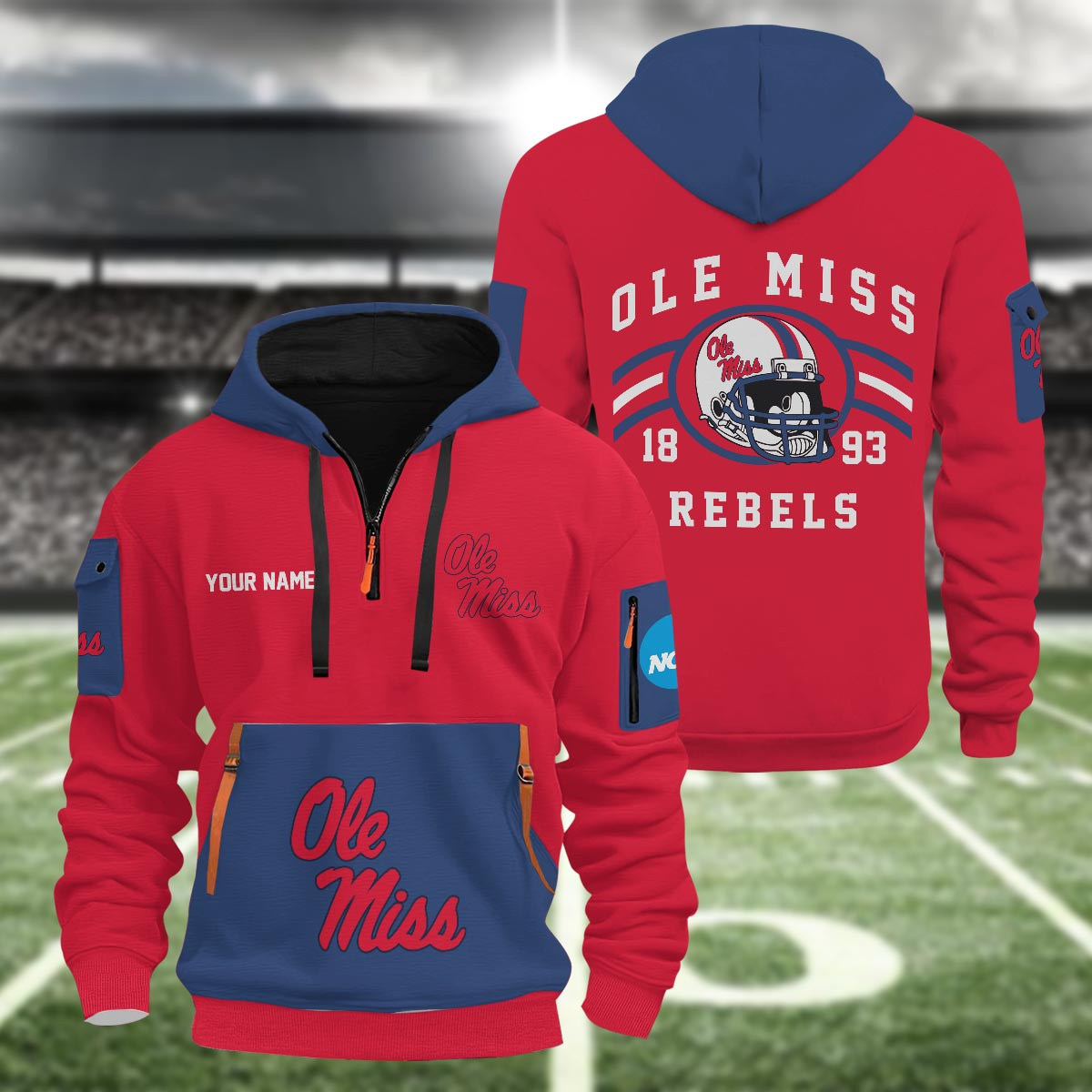 Sportswearmerch Ole Miss Rebels NCAA Half Zip Hoodie Personalized For Fan