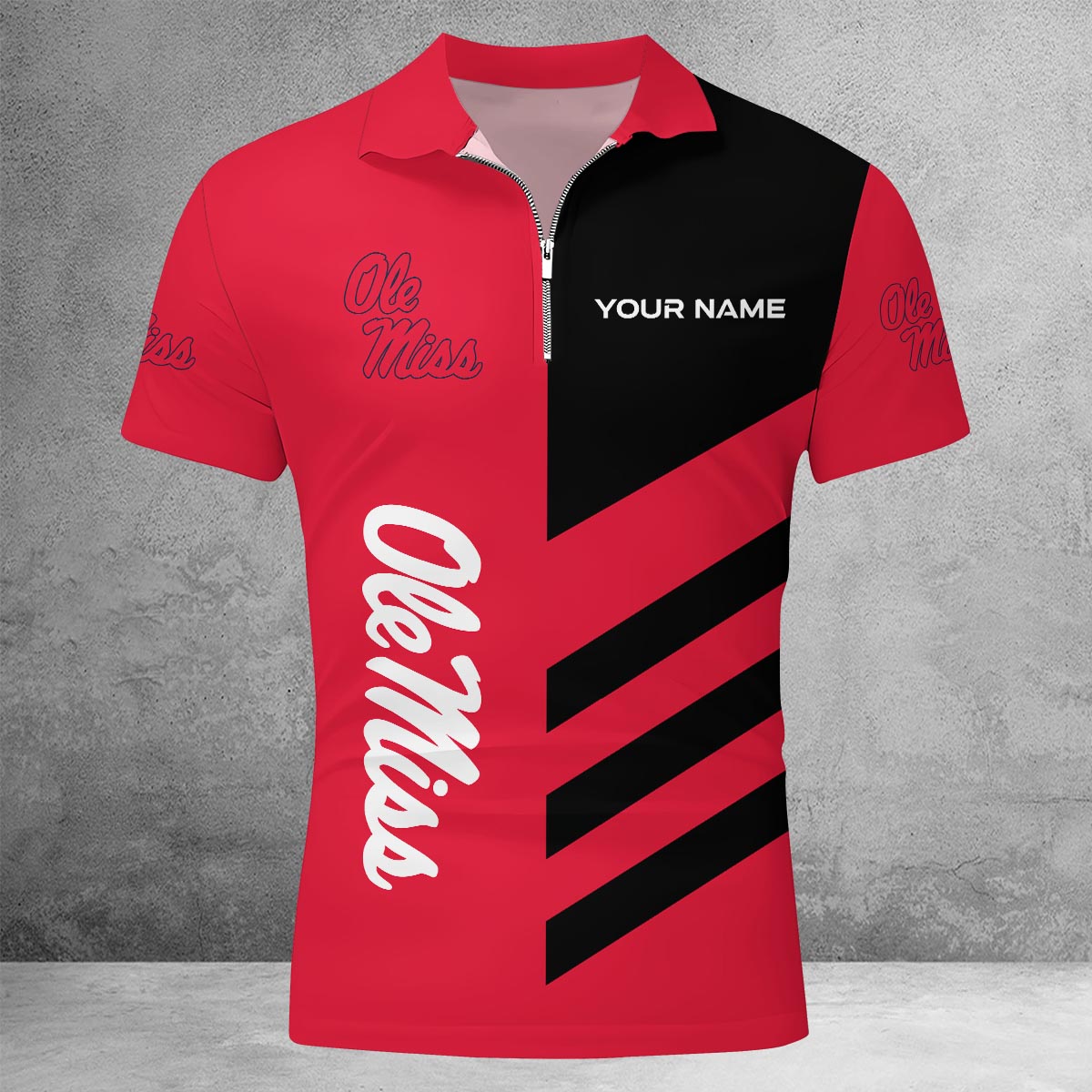 Sportswearmerch Ole Miss Rebels NCAA Lapel Zip Polo Shirt For Fan