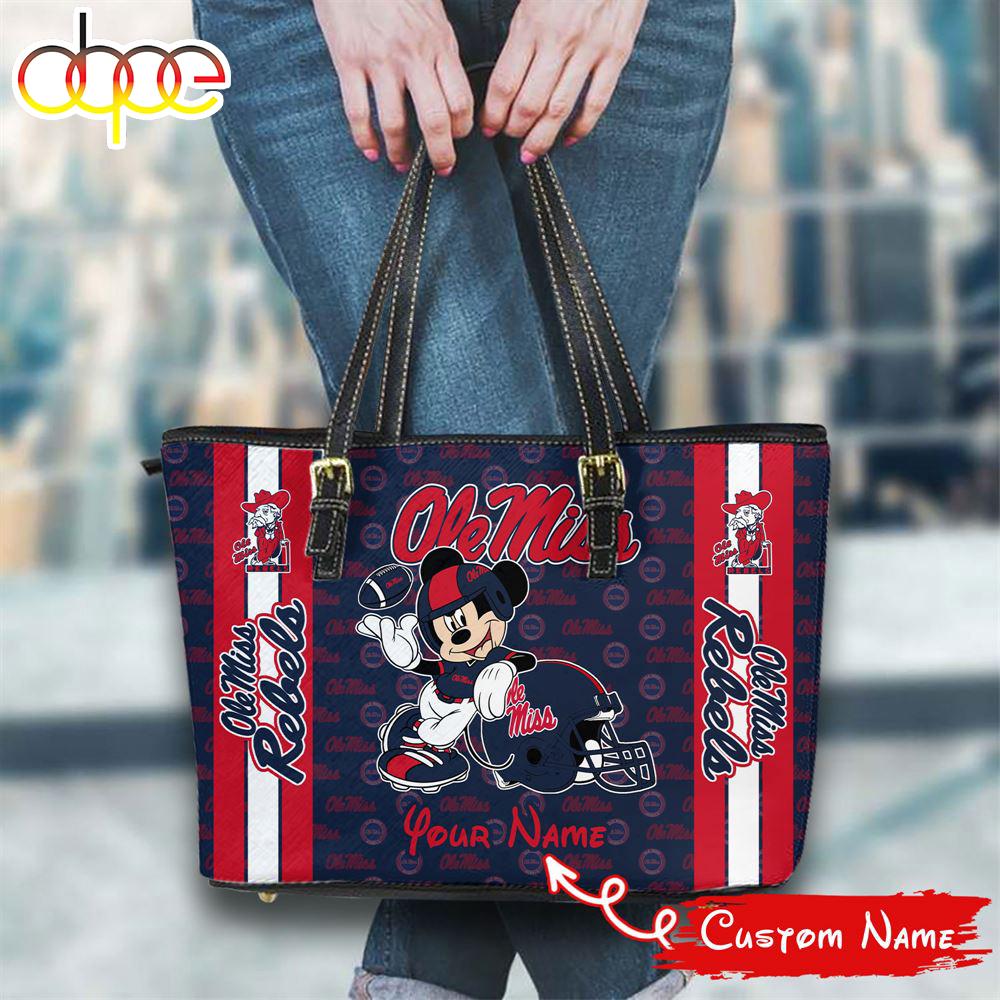 Sportswearmerch Ole Miss Rebels NCAA Mickey Women Leather Tote Bag For Fan
