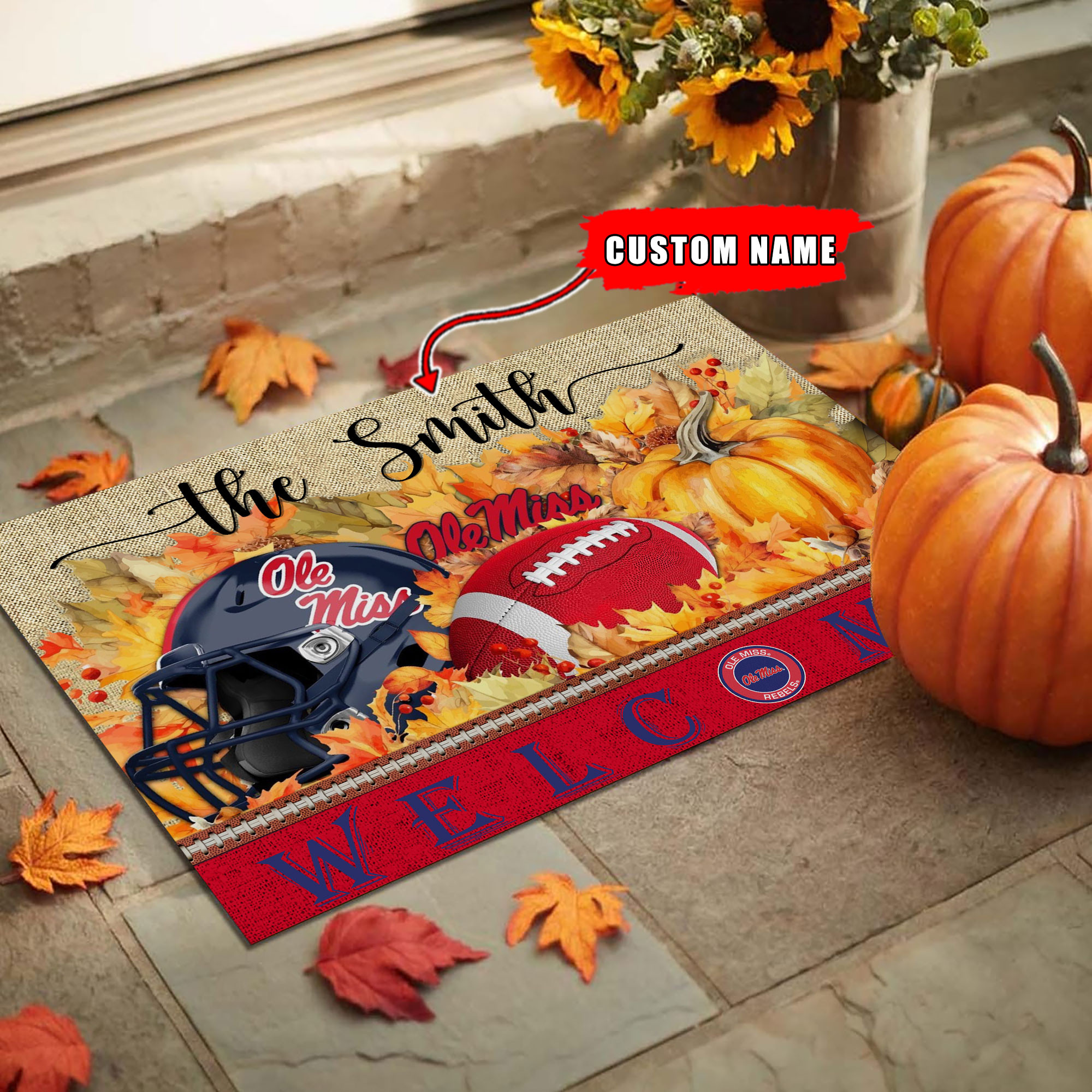 Sportswearmerch Ole Miss Rebels NCAA Welcome Fall Football Doormat For Fan