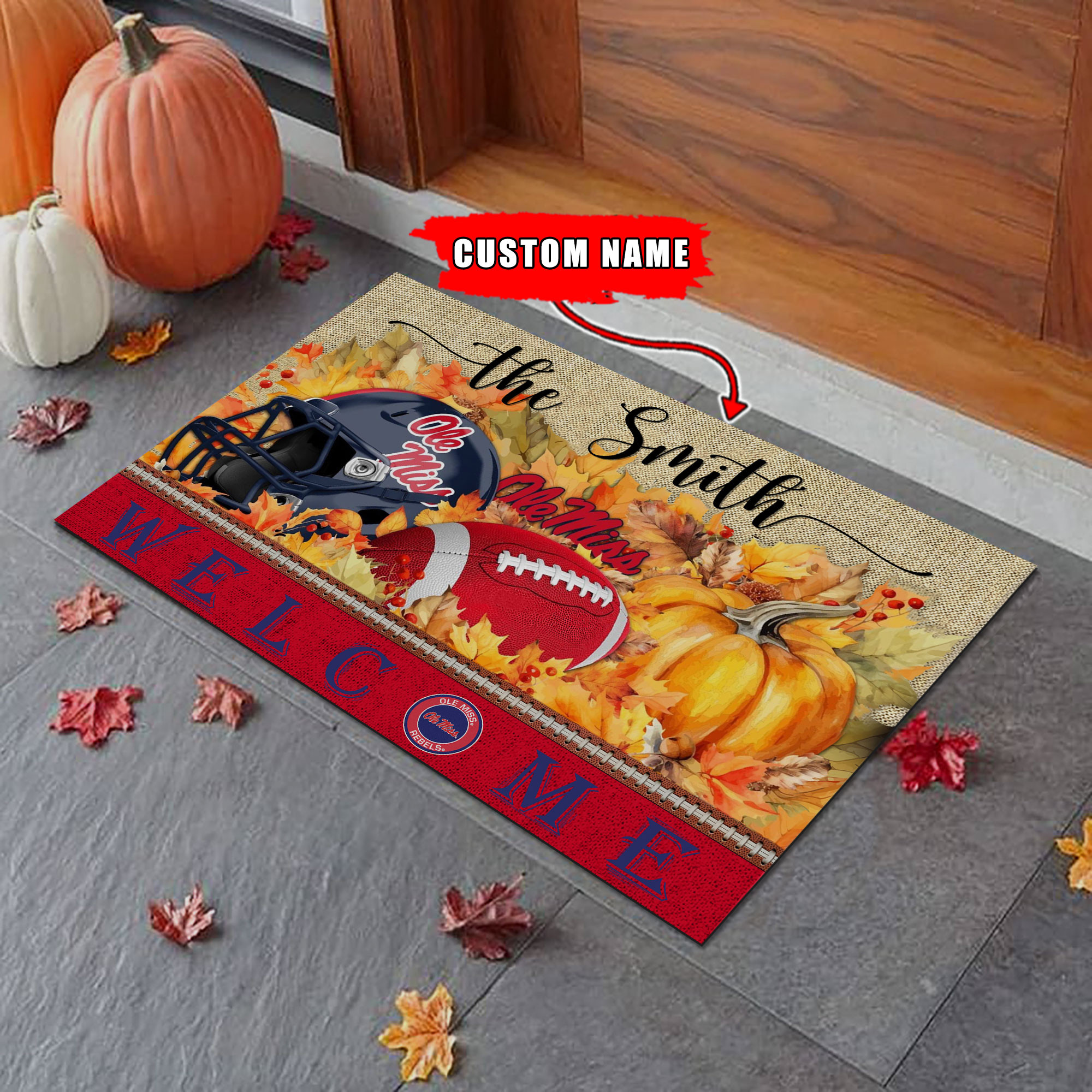 Sportswearmerch Ole Miss Rebels NCAA Welcome Fall Football Doormat For Fan