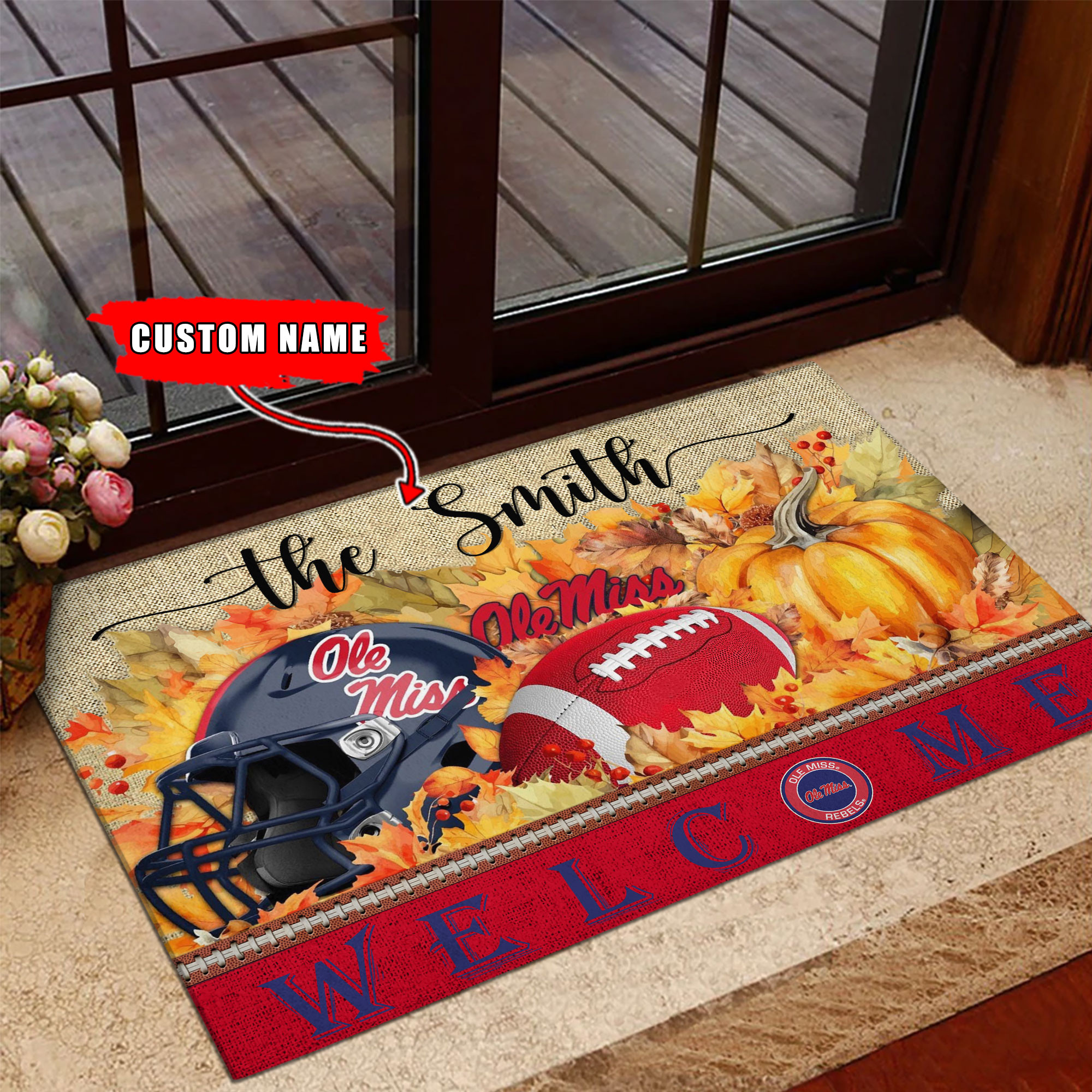 Sportswearmerch Ole Miss Rebels NCAA Welcome Fall Football Doormat For Fan