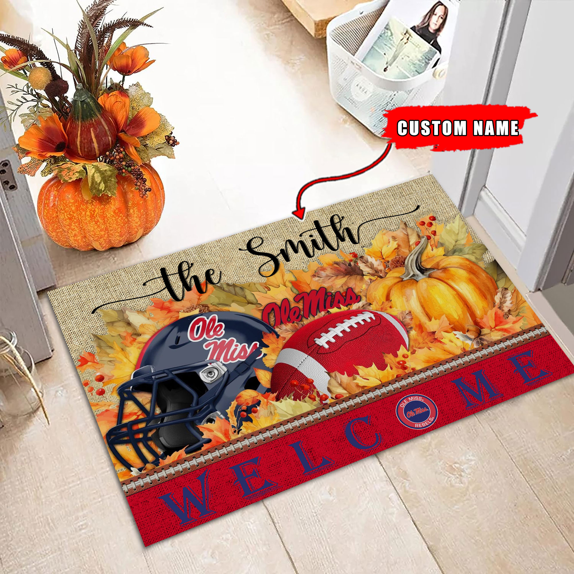 Sportswearmerch Ole Miss Rebels NCAA Welcome Fall Football Doormat For Fan