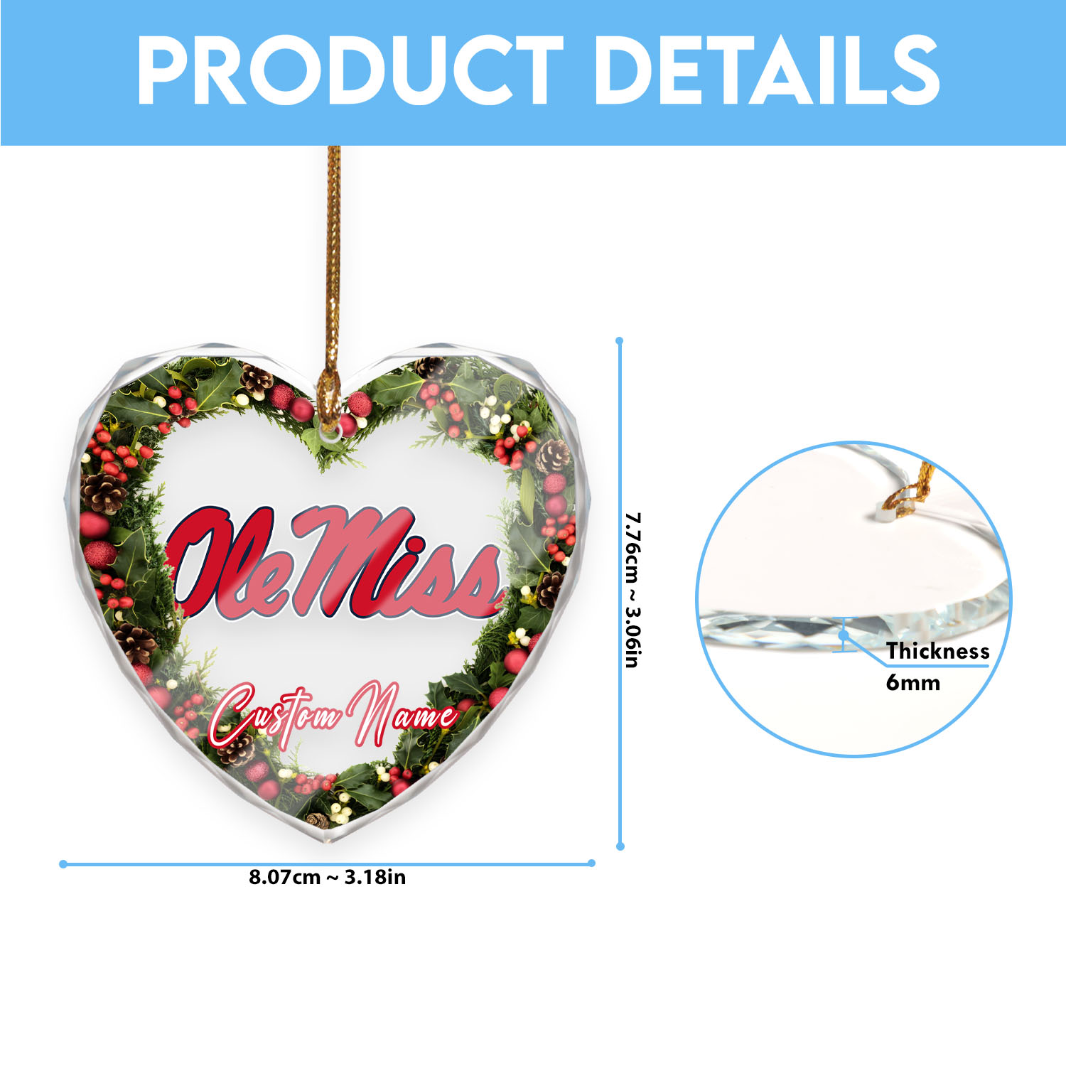 Sportswearmerch Ole Miss Rebels NCAA x Christmas Glass Ornament Gift For Fans