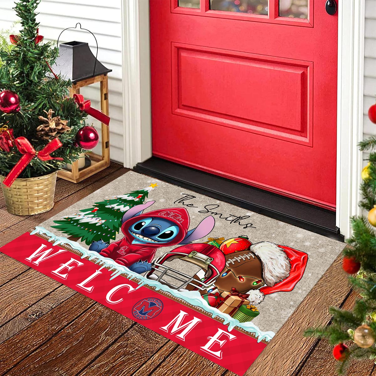 Sportswearmerch Ole Miss Rebels NCAA x Cute Stitch Christmas Doormat For Fan
