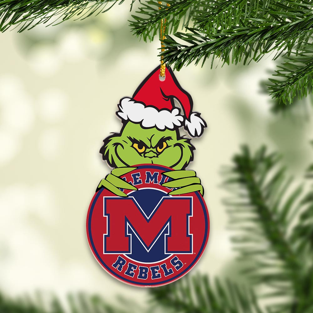 Sportswearmerch Ole Miss Rebels NCAA x Grinch Christmas Acrylic Ornament For Fans
