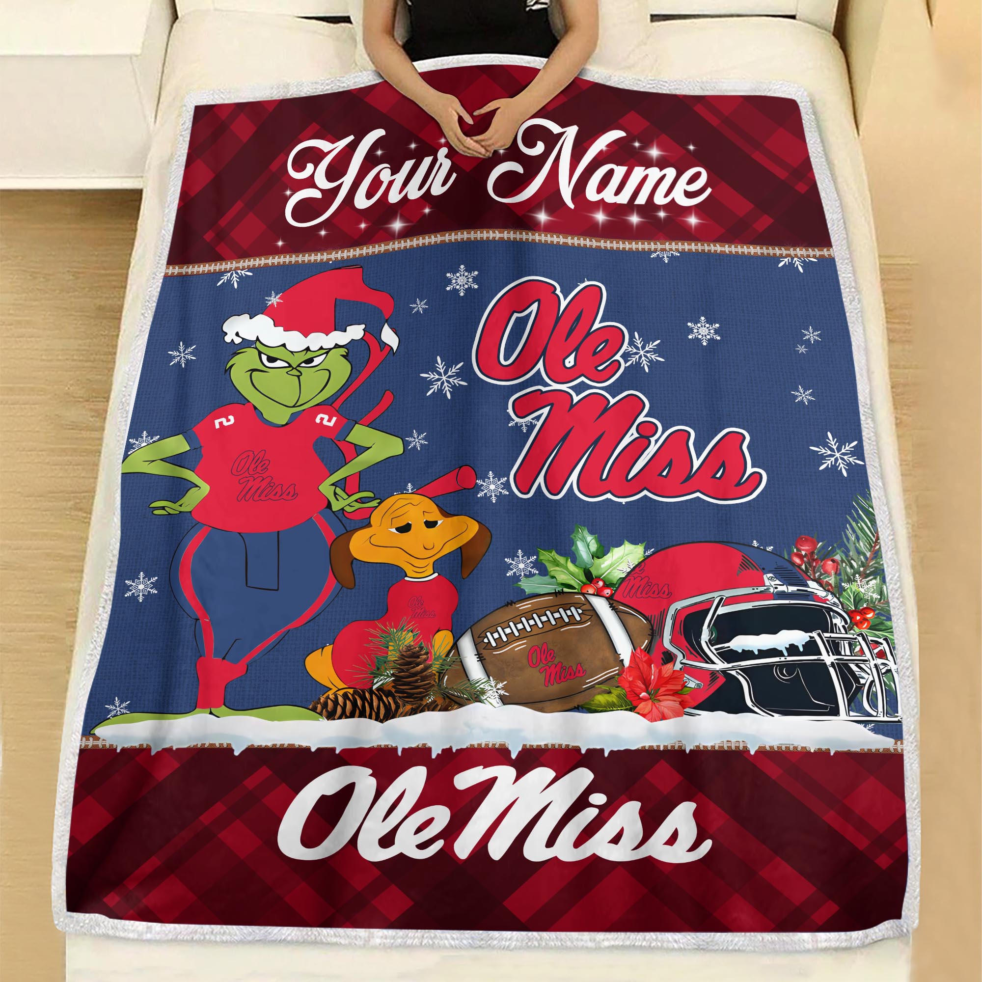 Sportswearmerch Ole Miss Rebels NCAA x Grinch Christmas Fleece Blanket For Fan