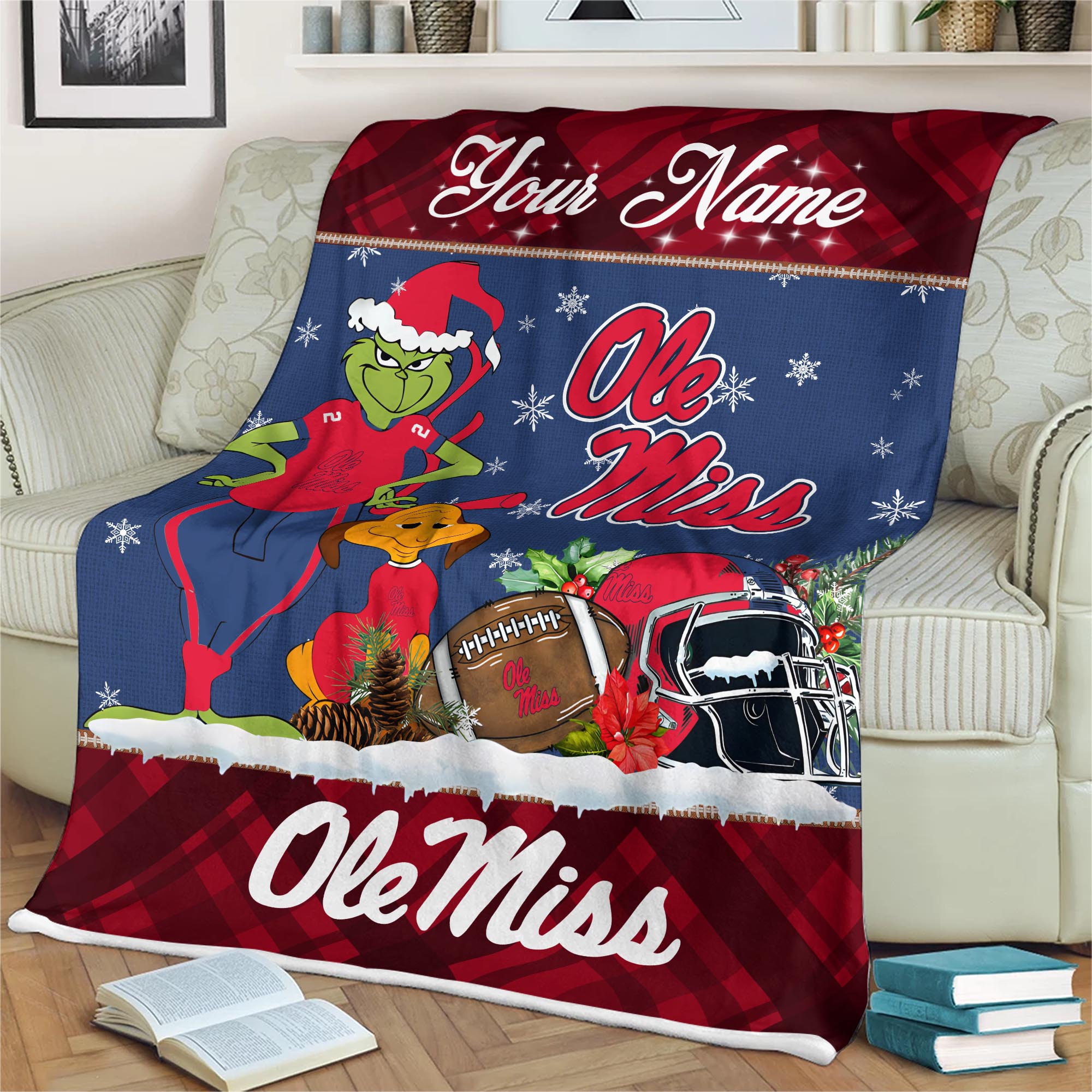 Sportswearmerch Ole Miss Rebels NCAA x Grinch Christmas Fleece Blanket For Fan