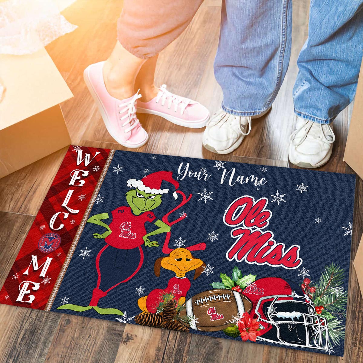 Sportswearmerch Ole Miss Rebels NCAA x Grinch Christmas Welcome Football Doormat For Fan