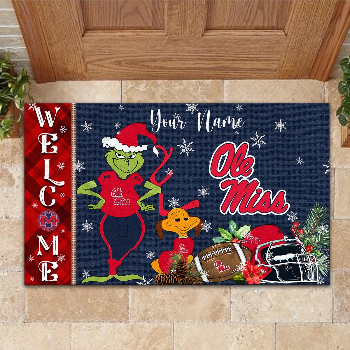 Sportswearmerch Ole Miss Rebels NCAA x Grinch Christmas Welcome Football Doormat For Fan