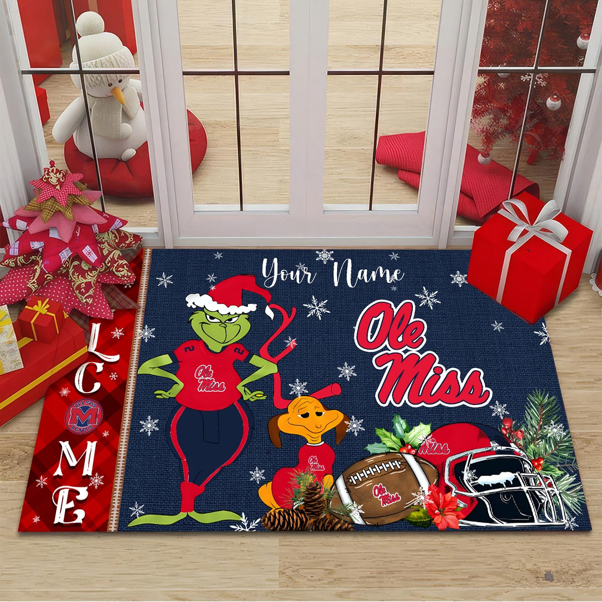 Sportswearmerch Ole Miss Rebels NCAA x Grinch Christmas Welcome Football Doormat For Fan