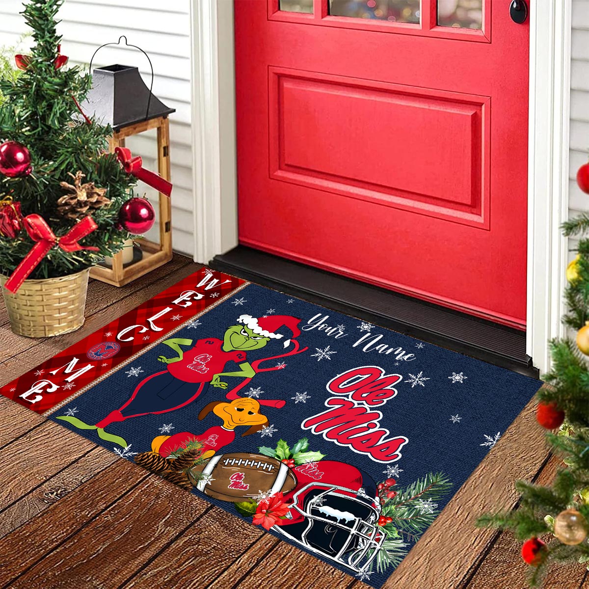 Sportswearmerch Ole Miss Rebels NCAA x Grinch Christmas Welcome Football Doormat For Fan