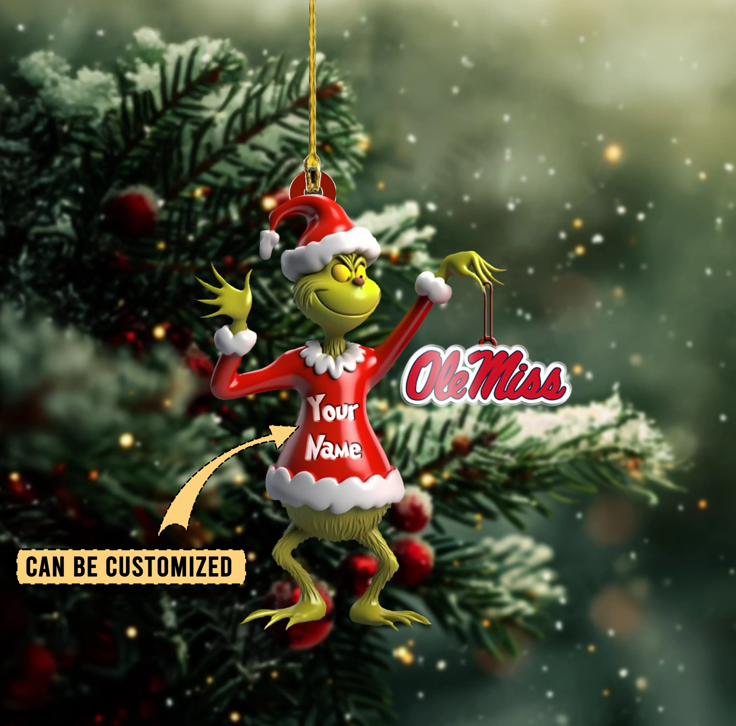 Sportswearmerch Ole Miss Rebels NCAA x The Grinch Acrylic Ornament Gift For Fans